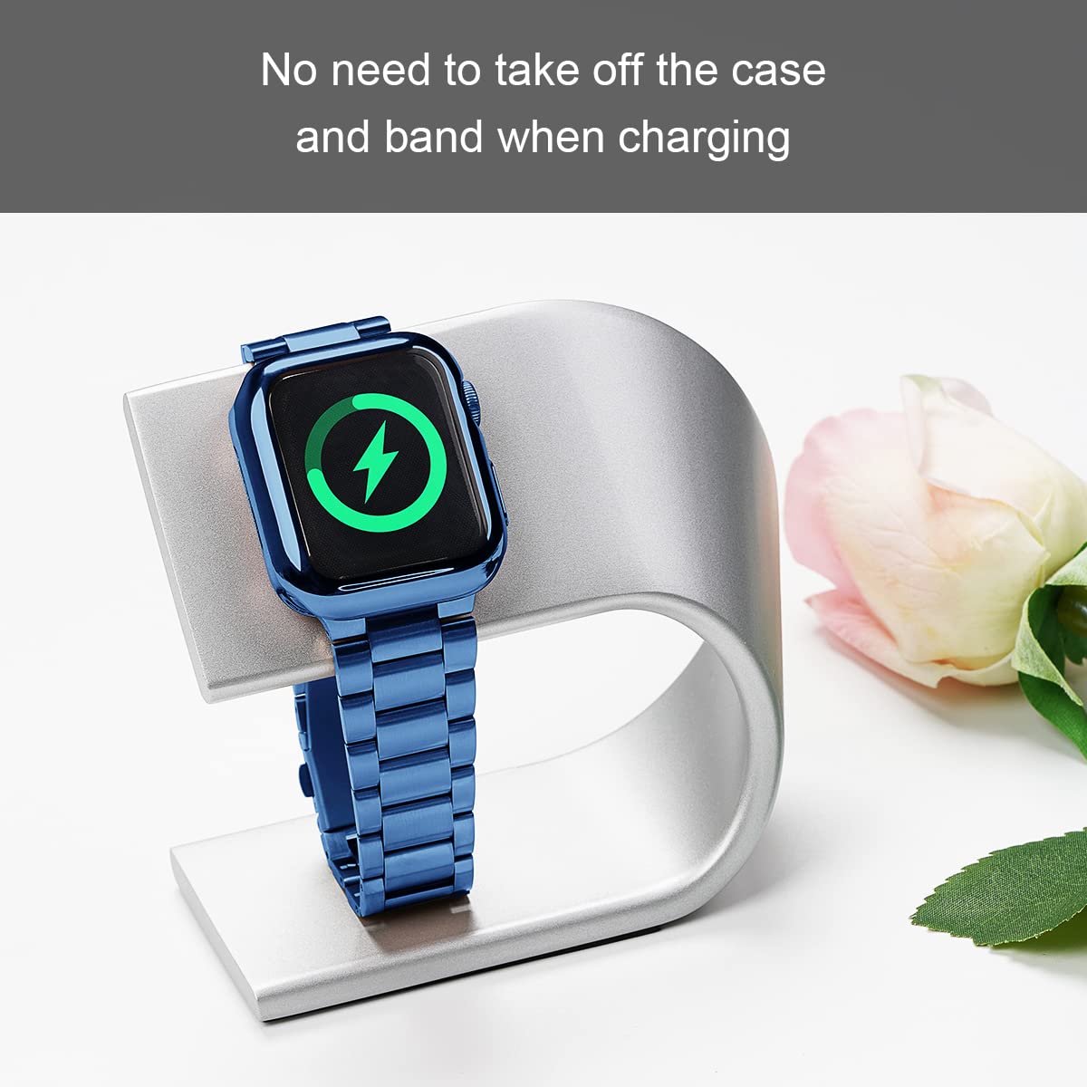 Premium Stainless Steel Apple Watch Band 41mm Compatible with Series 9/8/7 - Elegant Blue Metal Bracelet with Screen Protector Case for Women | Perfect for Workouts, Office Wear & Everyday Fashion Accessory