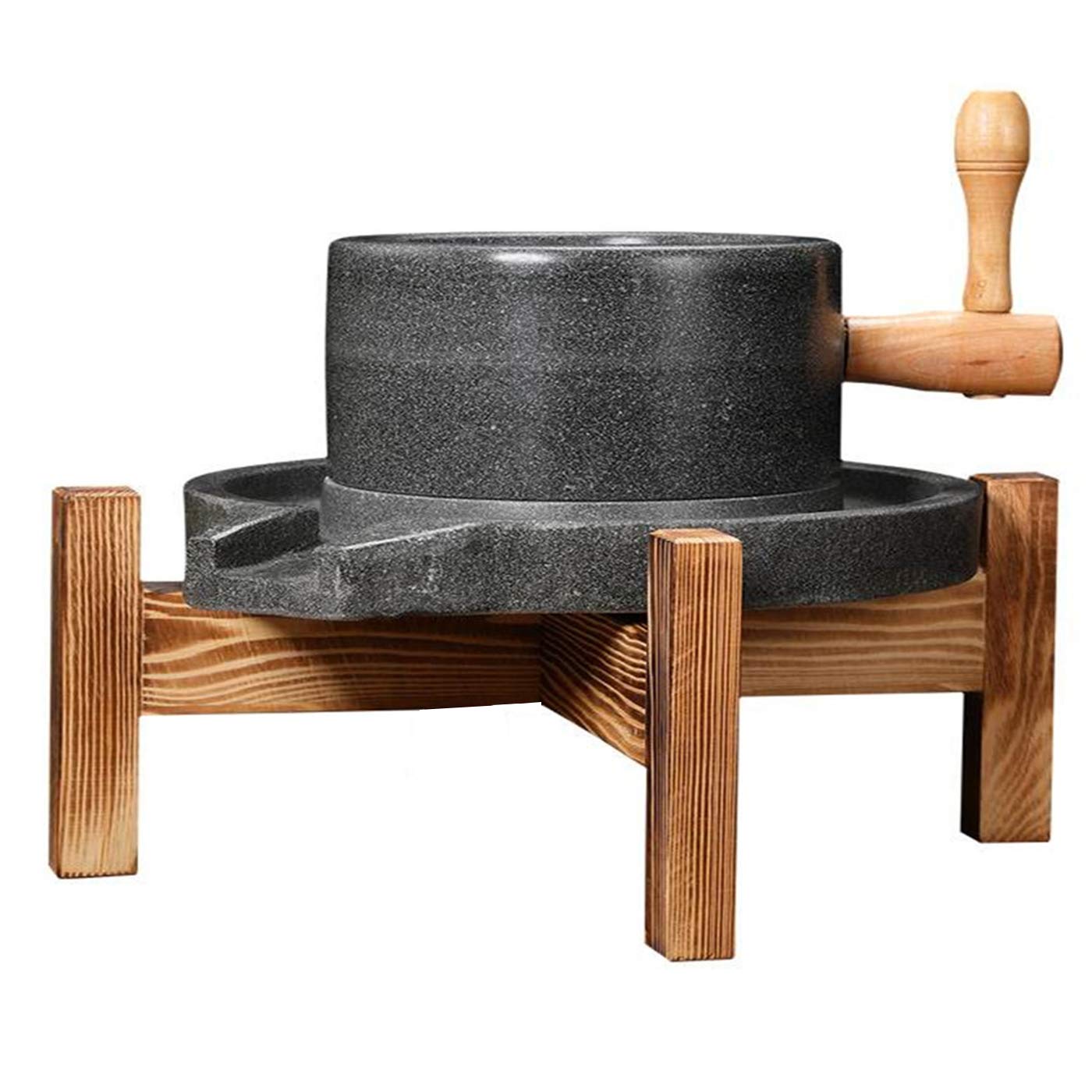 Premium Natural Handmade Bluestone Mill Grinder with Wooden Stand - 9.84