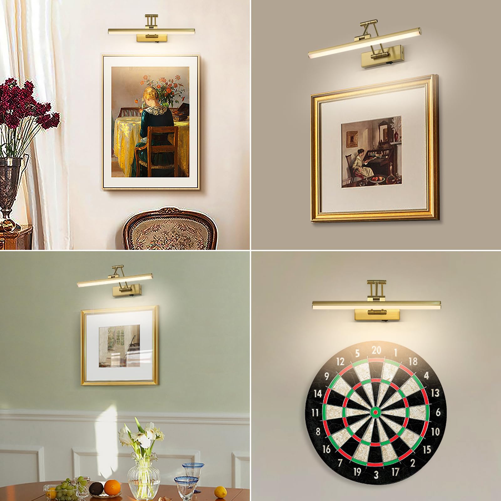 Joossnwell 15.5 Inch Wireless LED Picture Light with Remote - Rechargeable, Dimmable Art Light with Timer for Paintings, Wall Galleries & Libraries | Battery Operated Brass Gallery Lighting for Home Décor & Art Display