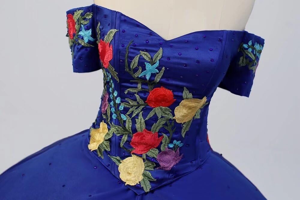 Yellow & Red Embroidered Off-Shoulder Quinceañera Dress - Mexican Charro Style Sweet 15 Gown for 2025 | Perfect for Quinceañera Celebrations, Birthday Parties & Special Occasions