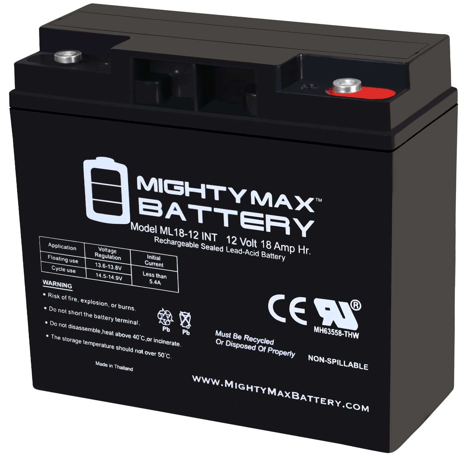 Mighty Max 12V 18AH SLA Rechargeable Battery with Internal Thread - Perfect for Portable LED Light Towers, Emergency Lighting & Outdoor Power Supply