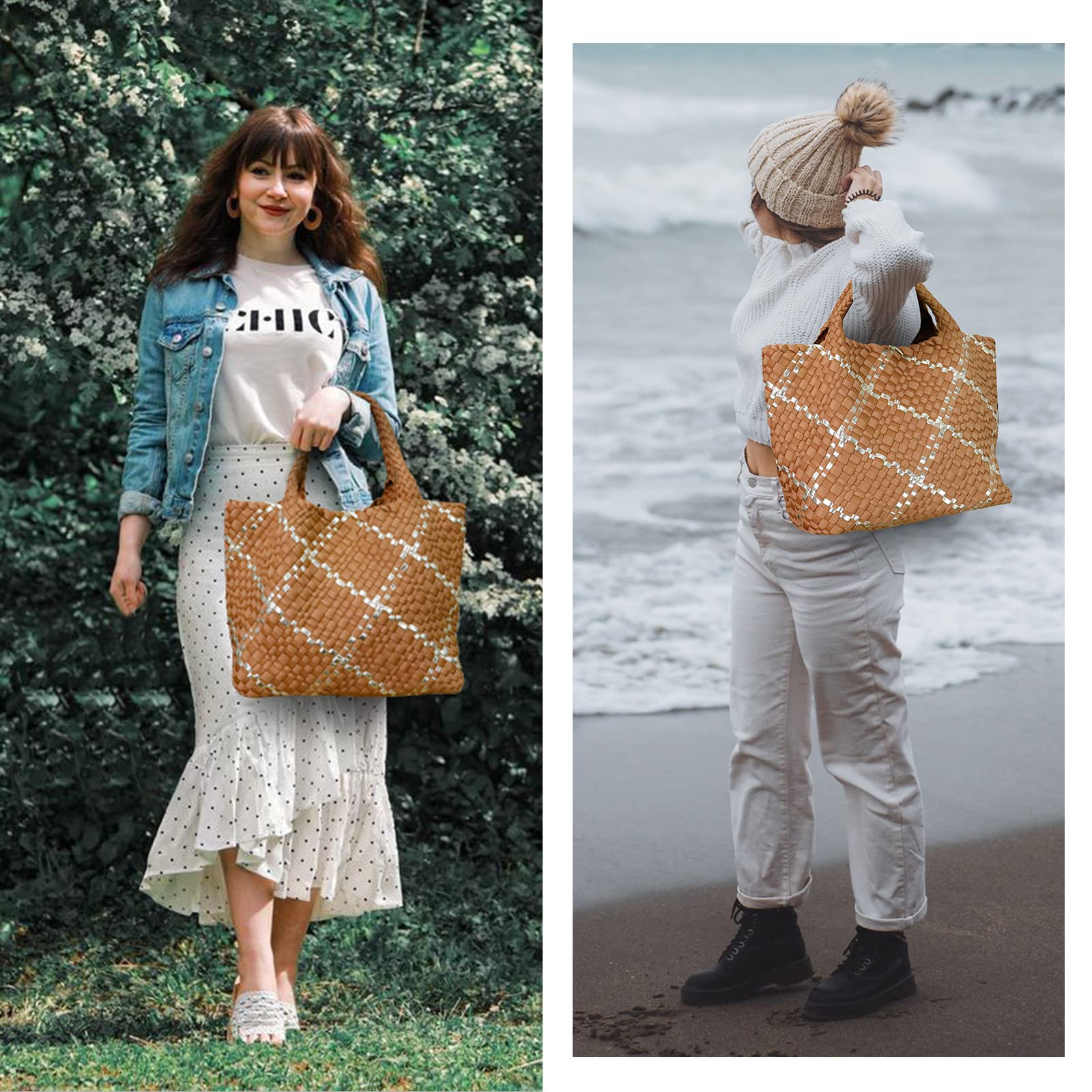 ORAD Women's Large Neoprene Tote Bag - Stylish Woven Handbag with Roomy Shoulder Strap for Beach, Gym, Travel & Work | Durable Waterproof Work Tote for Women Professionals & Commuters