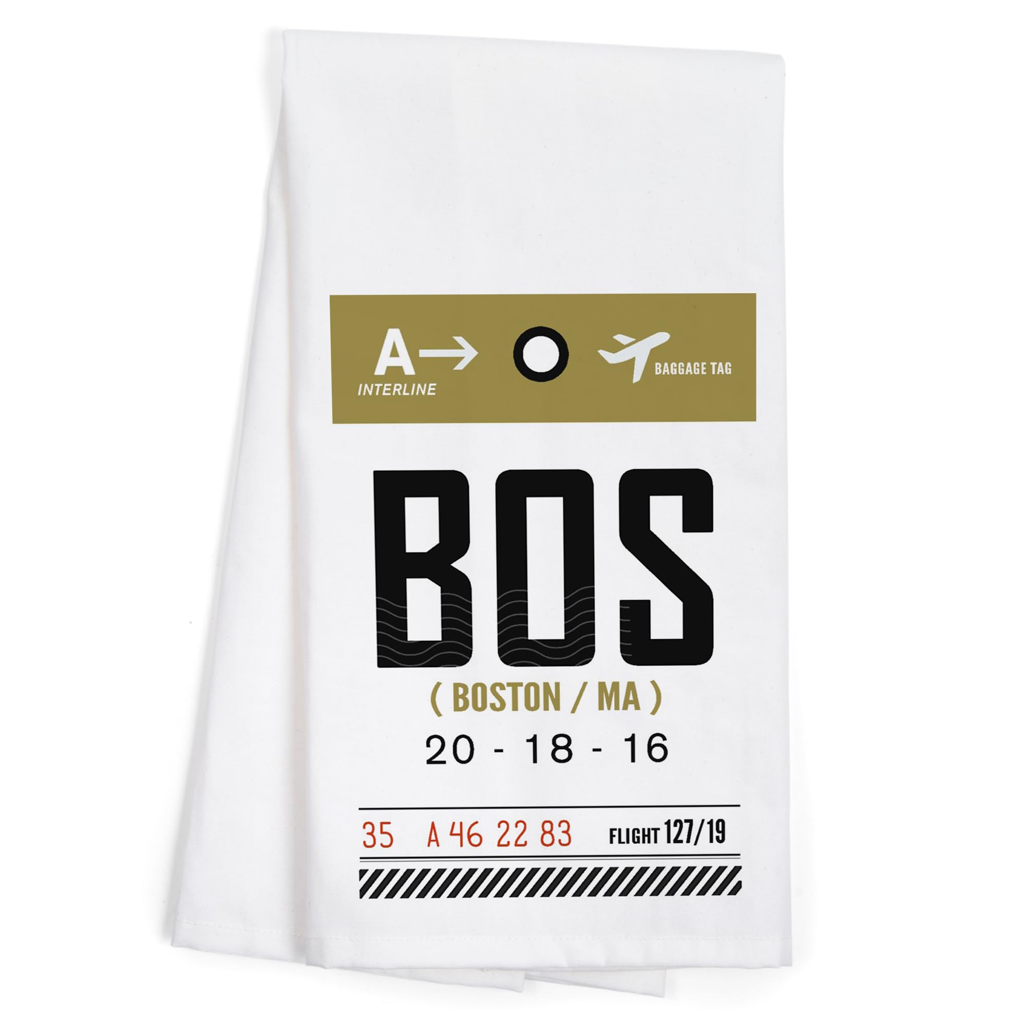Lantern Press Boston Massachusetts BOS Luggage Tag - 100% Cotton Tea Towel & Decorative Hand Towel for Kitchen, Home & Travel Accessories | Perfect for Gifts, Souvenirs & Boston-Themed Decor