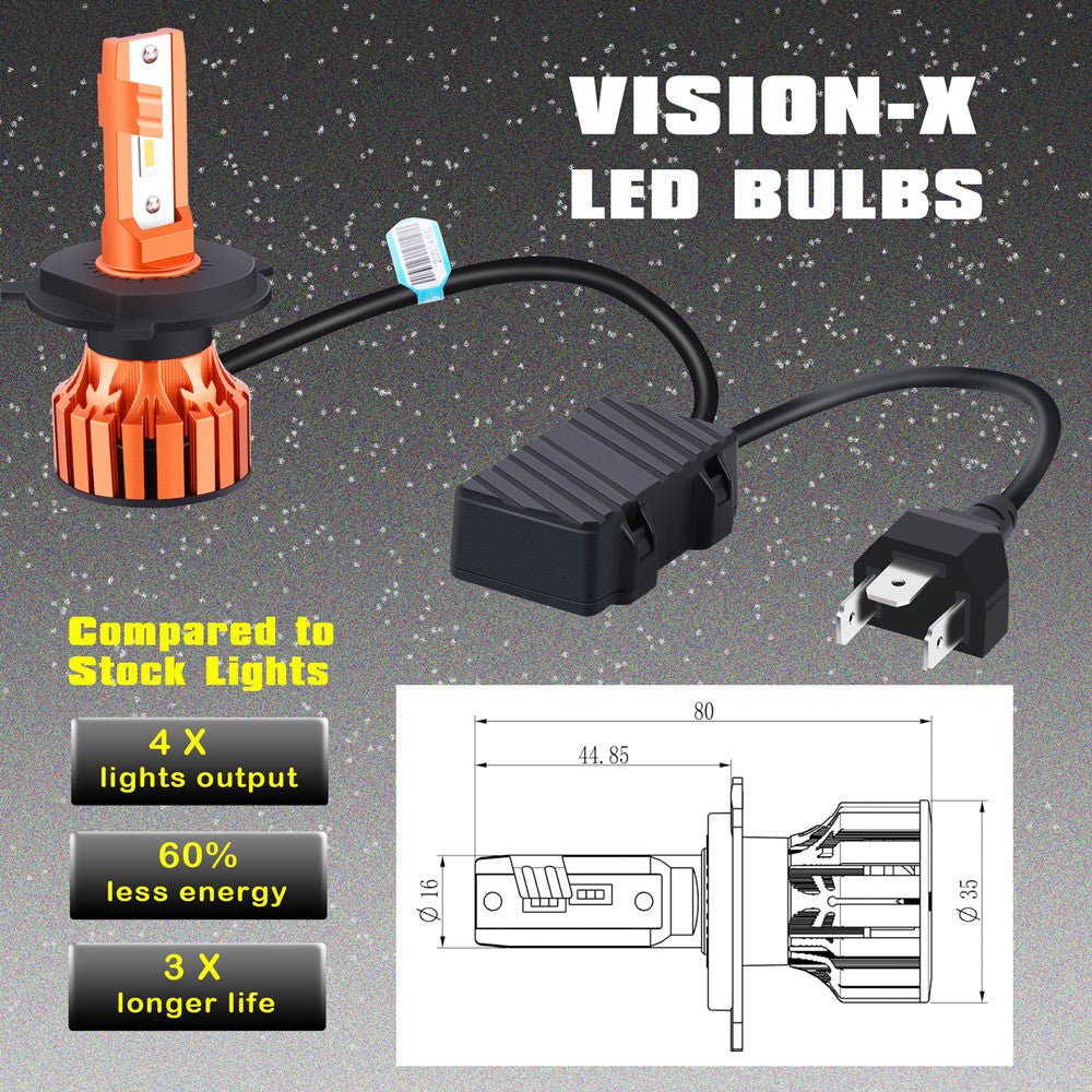 X HL Vision 9003 HB2 H4 LED Bulbs - Super Bright 6000K White Light, 12000LM, 60W - Direct Replacement for Halogen Bulbs - Perfect for Car Headlights, Fog Lights, and Off-Road Lighting