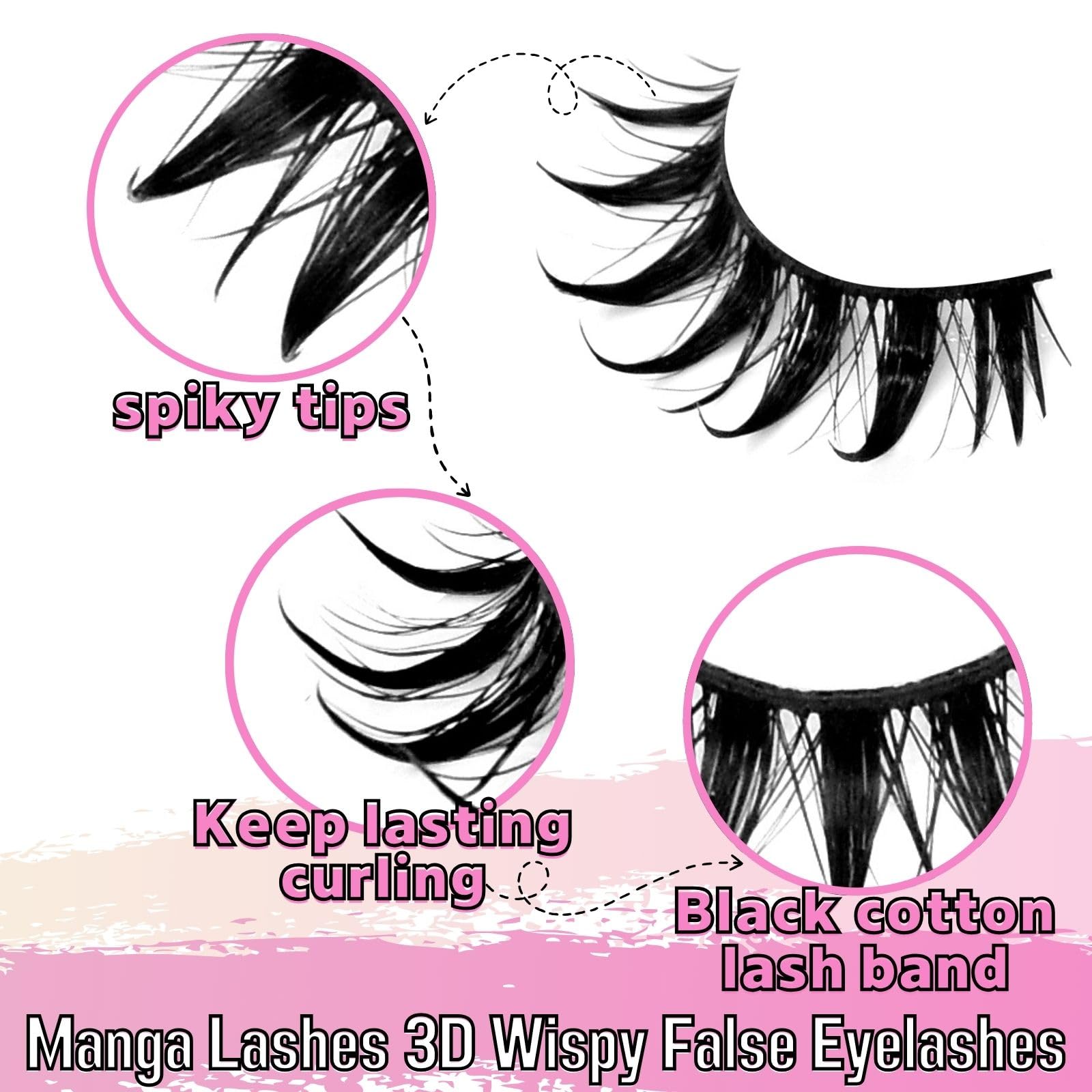 10 Pairs Natural Wispy Manga Lashes - 16mm Spiky Anime Cat Eye Faux Mink Eyelashes for Cosplay & Everyday Makeup | Japanese Style False Eyelash Clusters for Dramatic Eye Look
