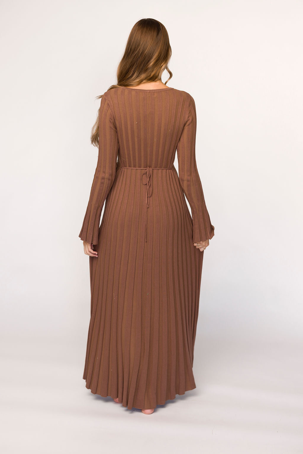 Hadley Long Sleeve V Neck Knit Maxi Dress in Cocoa - Women's Elegant Casual Maxi Dress for Fall & Winter | Perfect for Office, Date Night & Holiday Parties