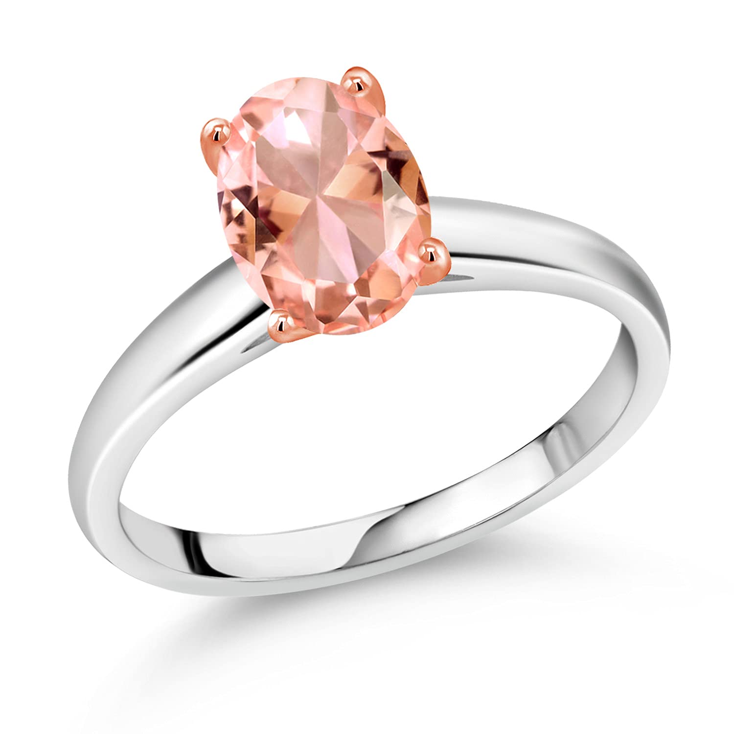 10K White Gold Peach Simulated Morganite Solitaire Engagement Ring for Women - 2.00 Cttw, Sizes 5-9 | Elegant Wedding, Proposal & Anniversary Jewelry Gift