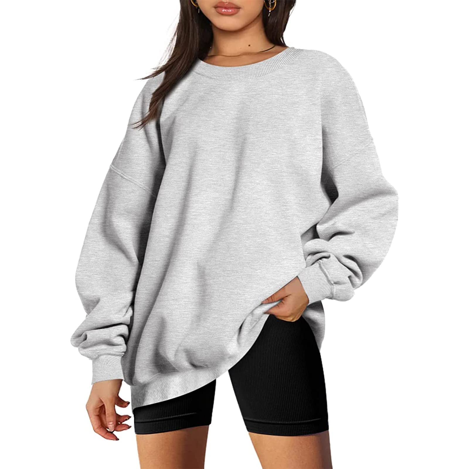 Women's Oversized Crewneck Sweatshirt - Soft Fleece Pullover Sweater with Long Sleeves, Basic Tunic Top for Leggings | Perfect for Casual Wear, Lounge, Yoga & Everyday Comfort