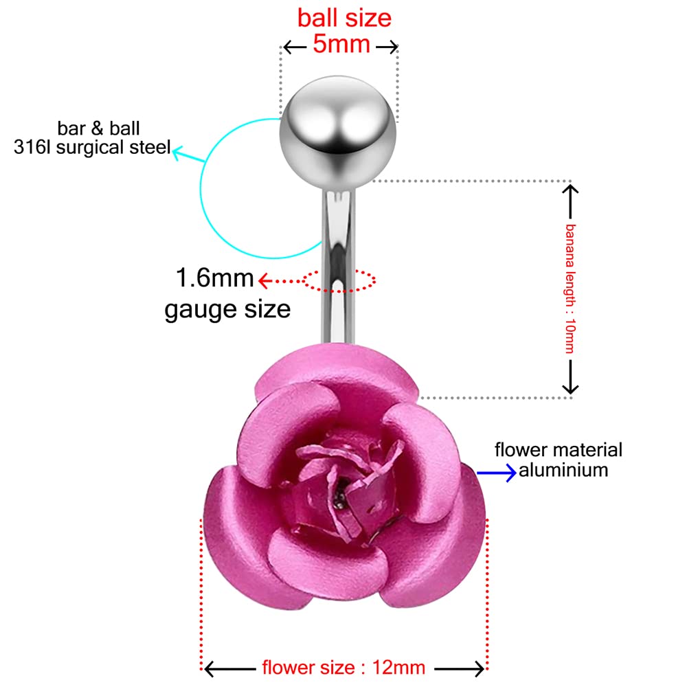 AZARIO LONDON Sterling Silver Rose Belly Ring - Elegant Metallic Navel Piercing Jewelry for Women | Perfect for Parties, Beach Wear & Body Jewelry Collection