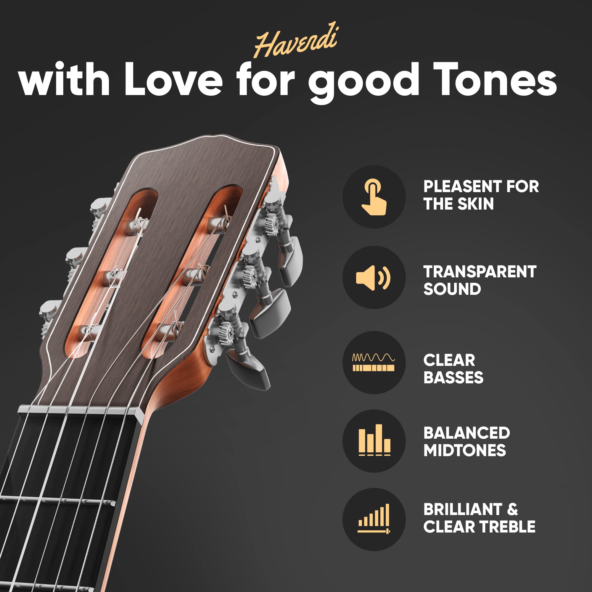 HAVENDI® Premium Nylon Classical Guitar Strings with Silver Coating - 6 String Set Includes 3 Picks for Warm, Brilliant Sound | Perfect for Beginners, Professionals & Live Performances