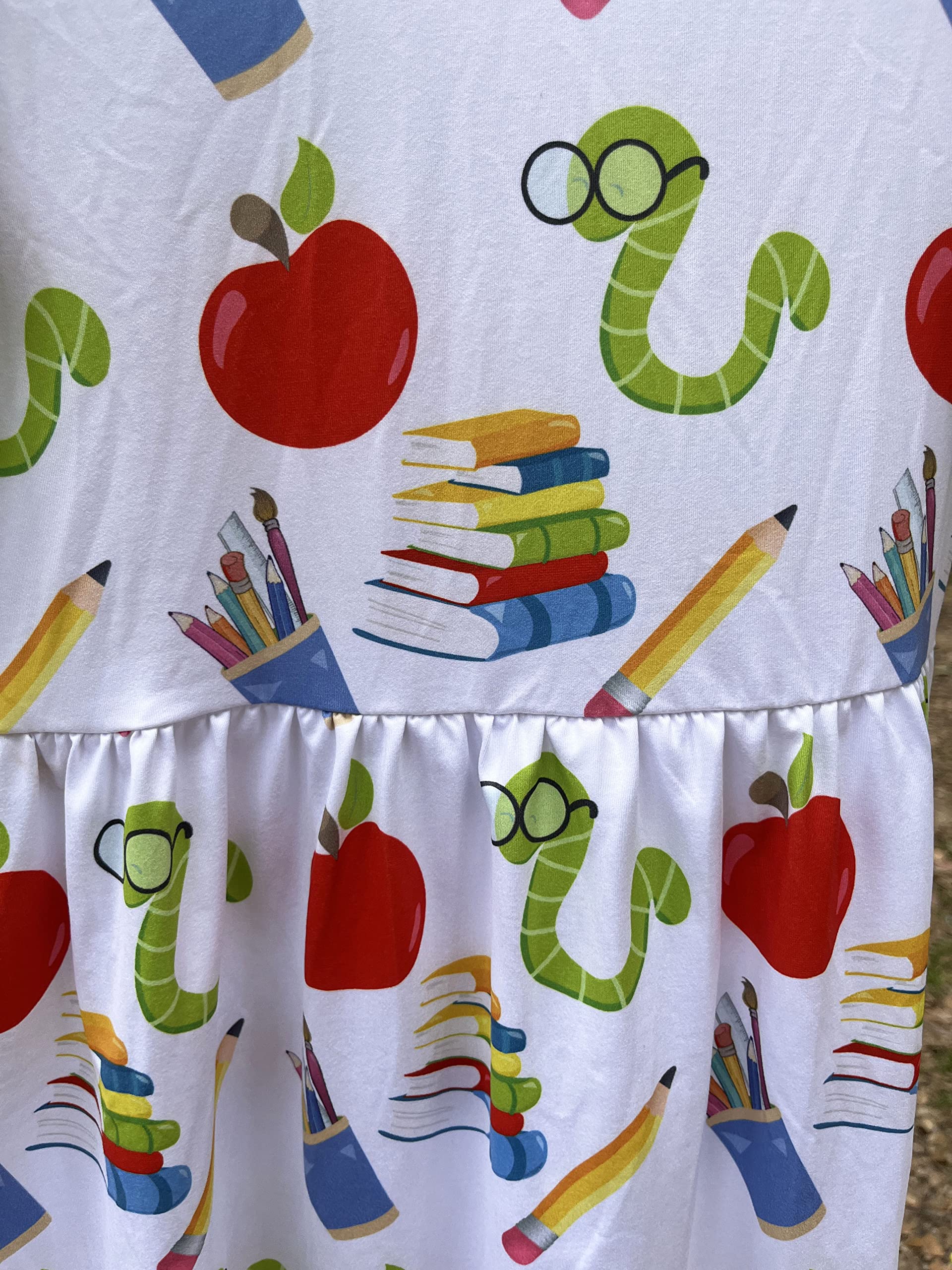 Toddler Girls' Back to School Dresses - Apple, Pencil & Bookworm Print Cute Classroom Outfits for Preschool & Kindergarten | Perfect for First Day of School, Class Photos & Playdates