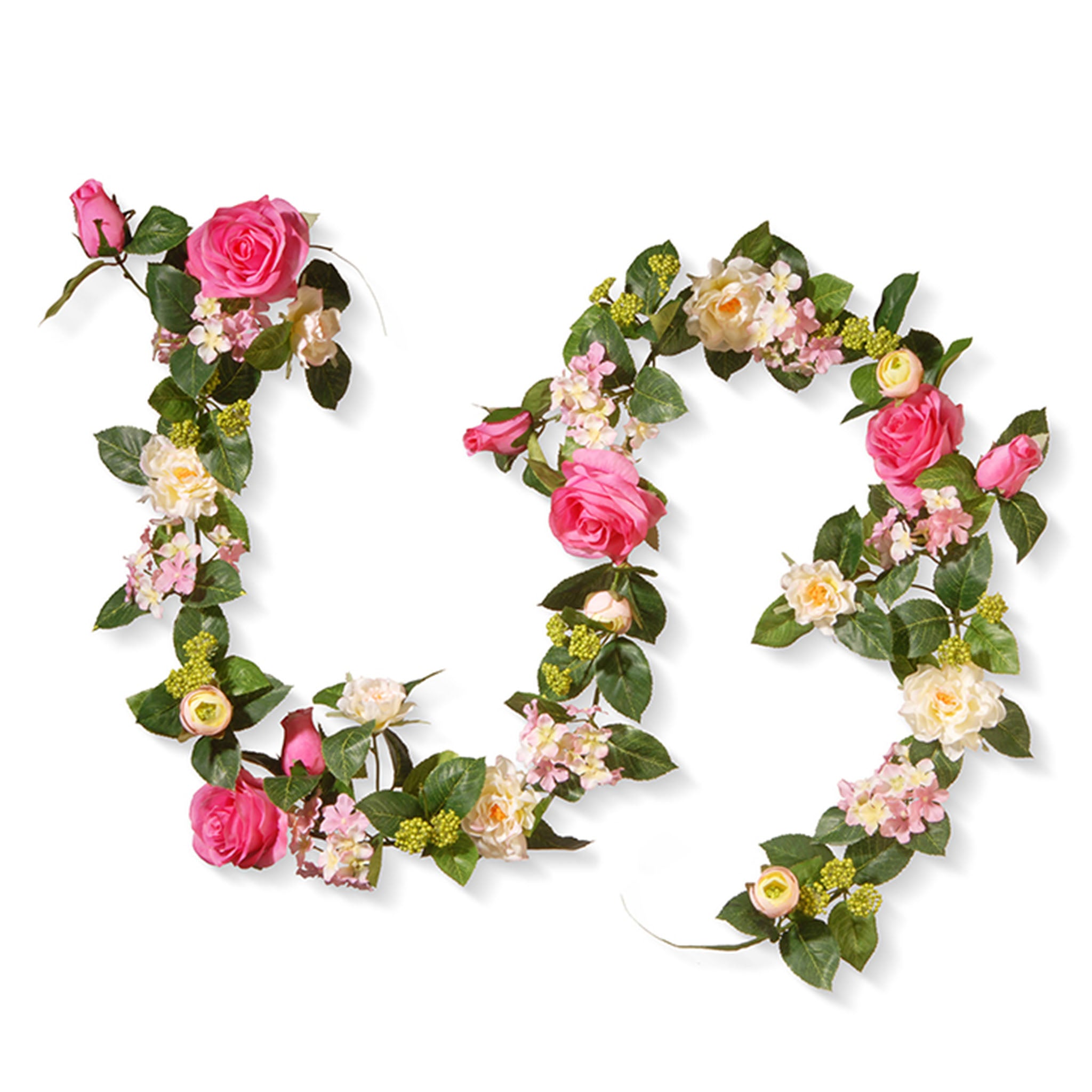 6 ft. Artificial Spring Garland with Roses, Hydrangeas, Berries & Greenery - Perfect for Wedding Decor, Home Party, Easter & Spring Table Centerpiece Decoration