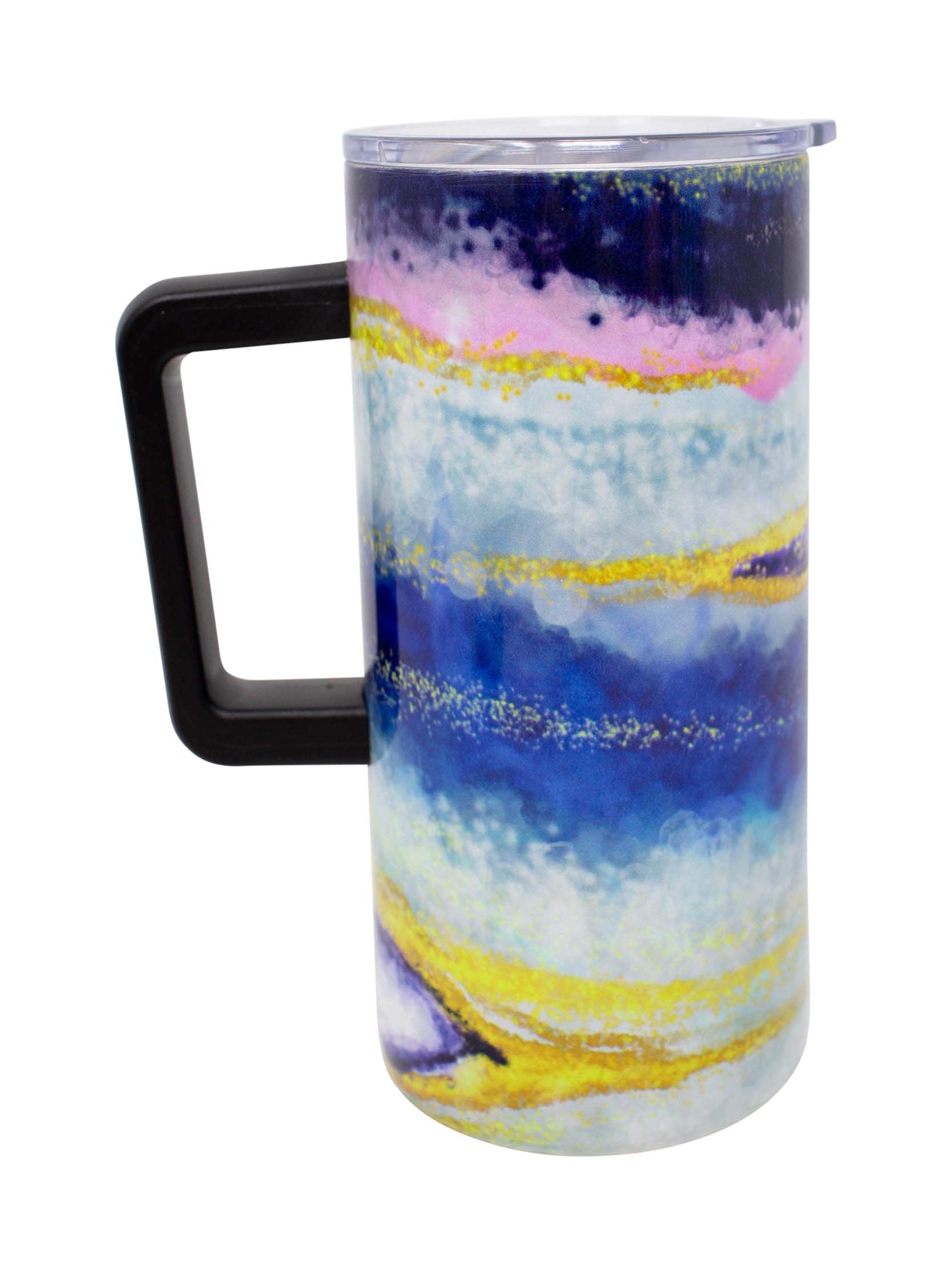 Boston Warehouse 20oz Geode Insulated Travel Mug - Leak Proof Stainless Steel Coffee Tumbler with Handle & Lid - Keeps Drinks Hot/Cold for Hours - Perfect for Commuting, Camping & Office Use (Blue)
