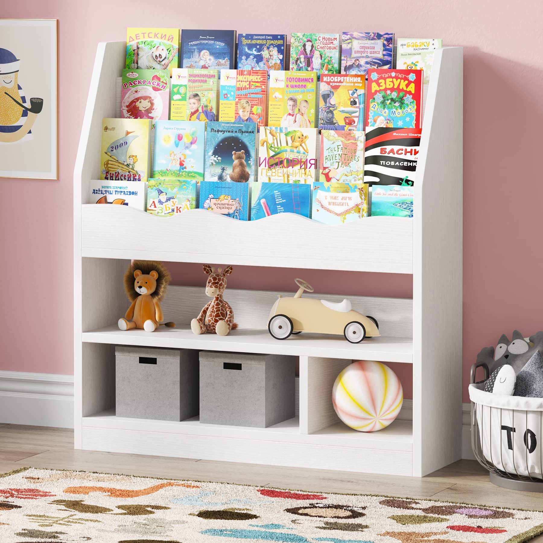 Tribesigns White Kids Bookcase with Toys Storage Organizer - Sturdy Children's Bookshelf for Bedroom, Playroom, Homeschool, Nursery & Kindergarten - Perfect for Organizing Books, Toys and Learning Supplies