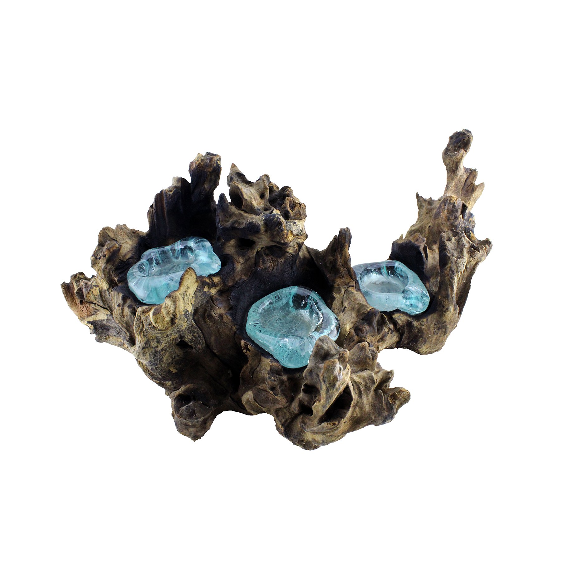 Cohasset Triple Molten Candle Holder - Natural Wood & Recycled Glass Home Decor for Living Room, Dining Table, or Wedding Centerpiece