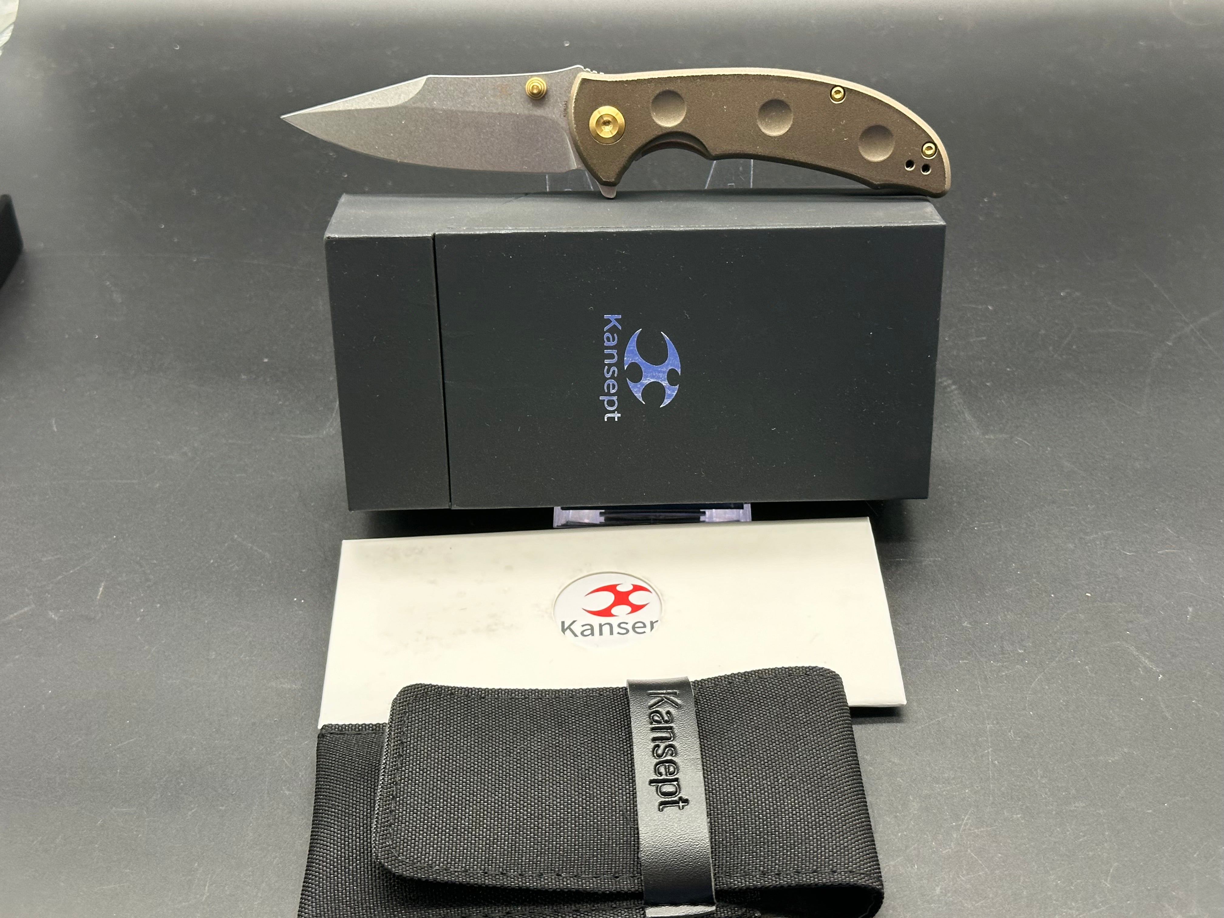 KANSEPT REI Thumb Stub Flipper Knife - Orange Peel Bronze Anodized Titanium Blade - EDC Pocket Knife for Outdoor, Camping & Everyday Carry