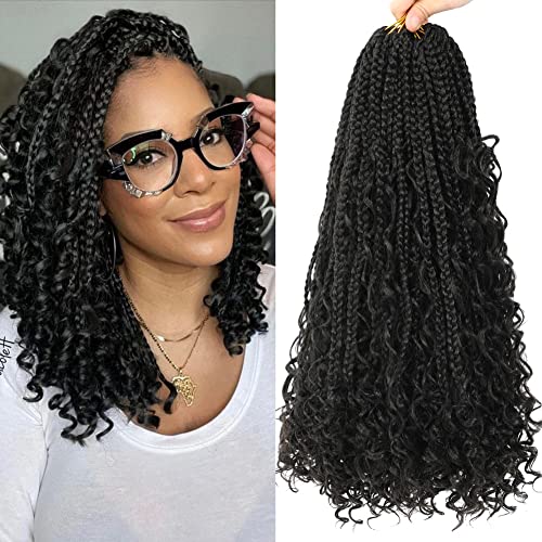 8 Pack Ayana Goddess Box Braids Crochet Hair Extensions - 14 Inch Bohemian Synthetic Braids with Curly Ends (1B) for Women | Perfect for Protective Styles, Everyday Wear & Special Occasions