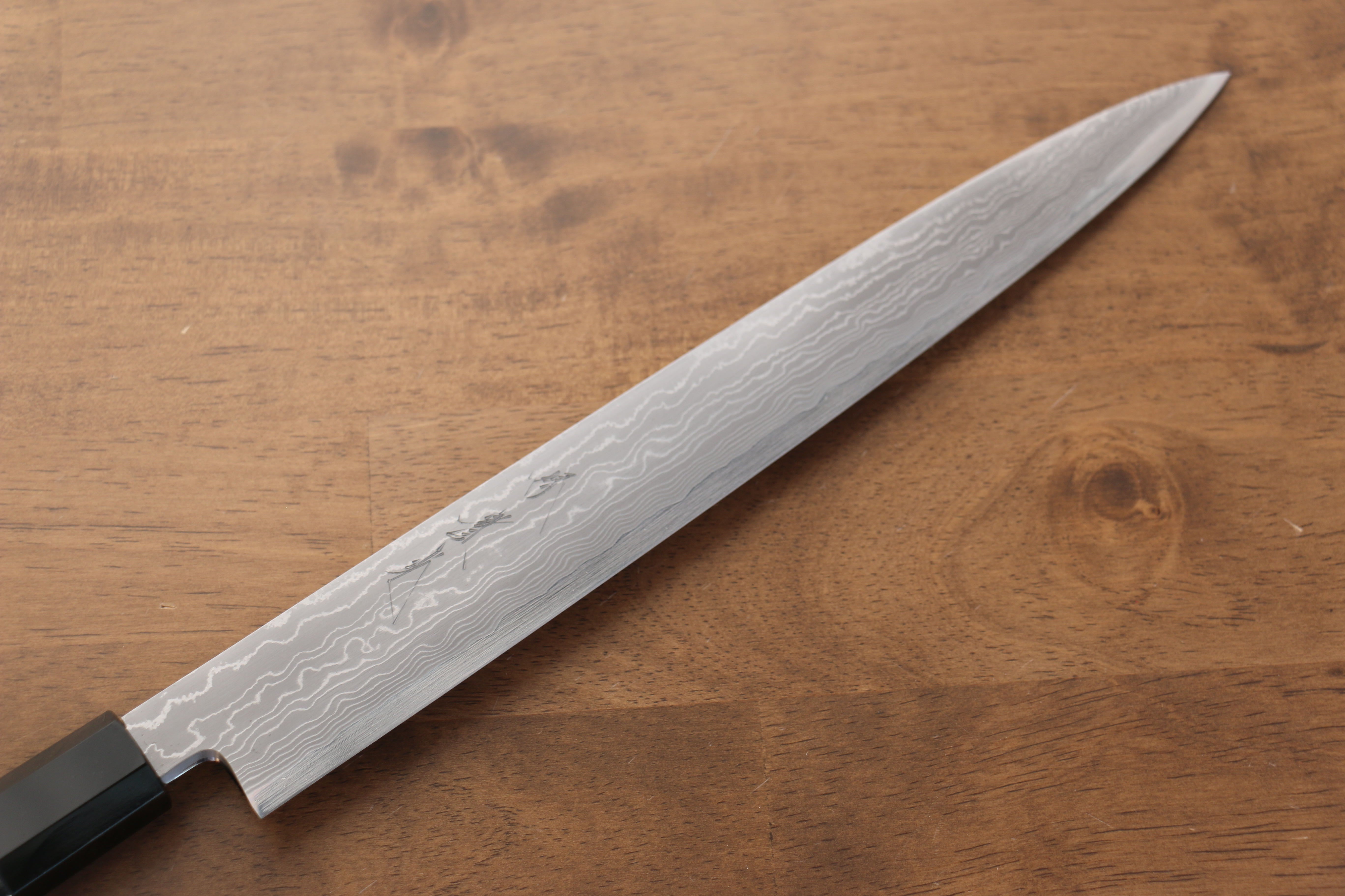 Premium Jikko Blue Steel Damascus Sujihiki Knife 270mm - Handcrafted Japanese Slicing Knife with Ebony Wood Handle & Double Ring Design - Perfect for Sushi, Sashimi & Meat Carving