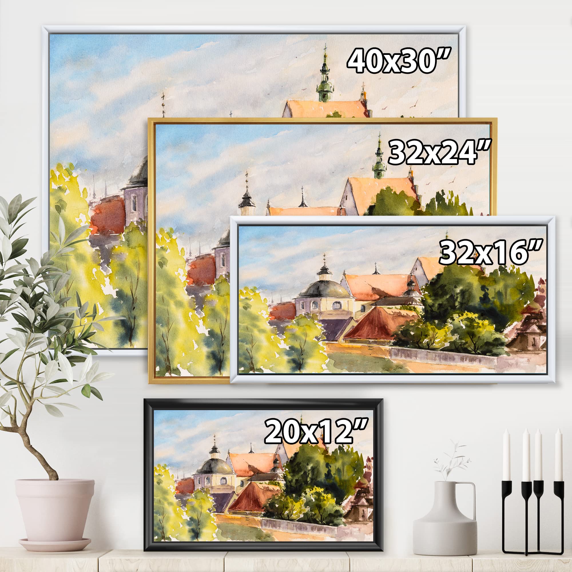 Traditional Framed Canvas Wall Art Print - Old Polish City Landscape Painting - Home & Office Decor for Living Room, Bedroom