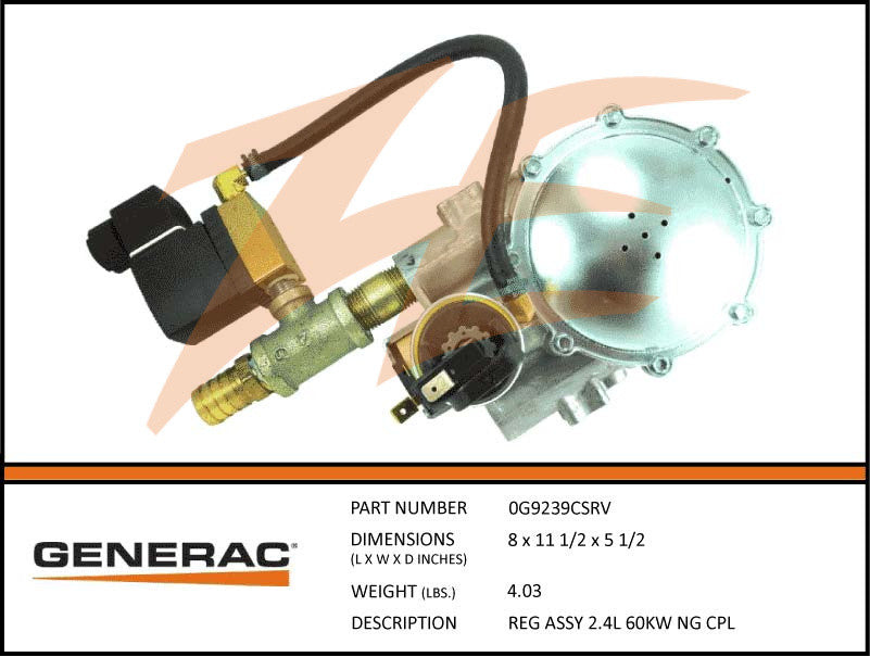 Generac 0G9239CSRV Fuel Regulator Assembly for 2.4L 60kW Natural Gas Generators - Replacement Part for Home & Commercial Backup Power Systems