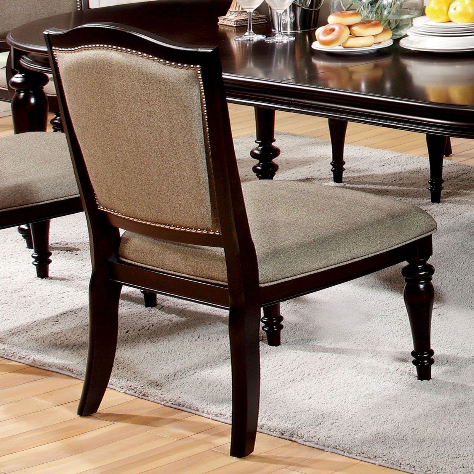 Set of 2 Dark Walnut Solid Wood Arm Chairs with Leatherette Upholstered Seats & Turned Legs - Classic Contemporary Dining Room Furniture for Kitchen, Living Room & Office