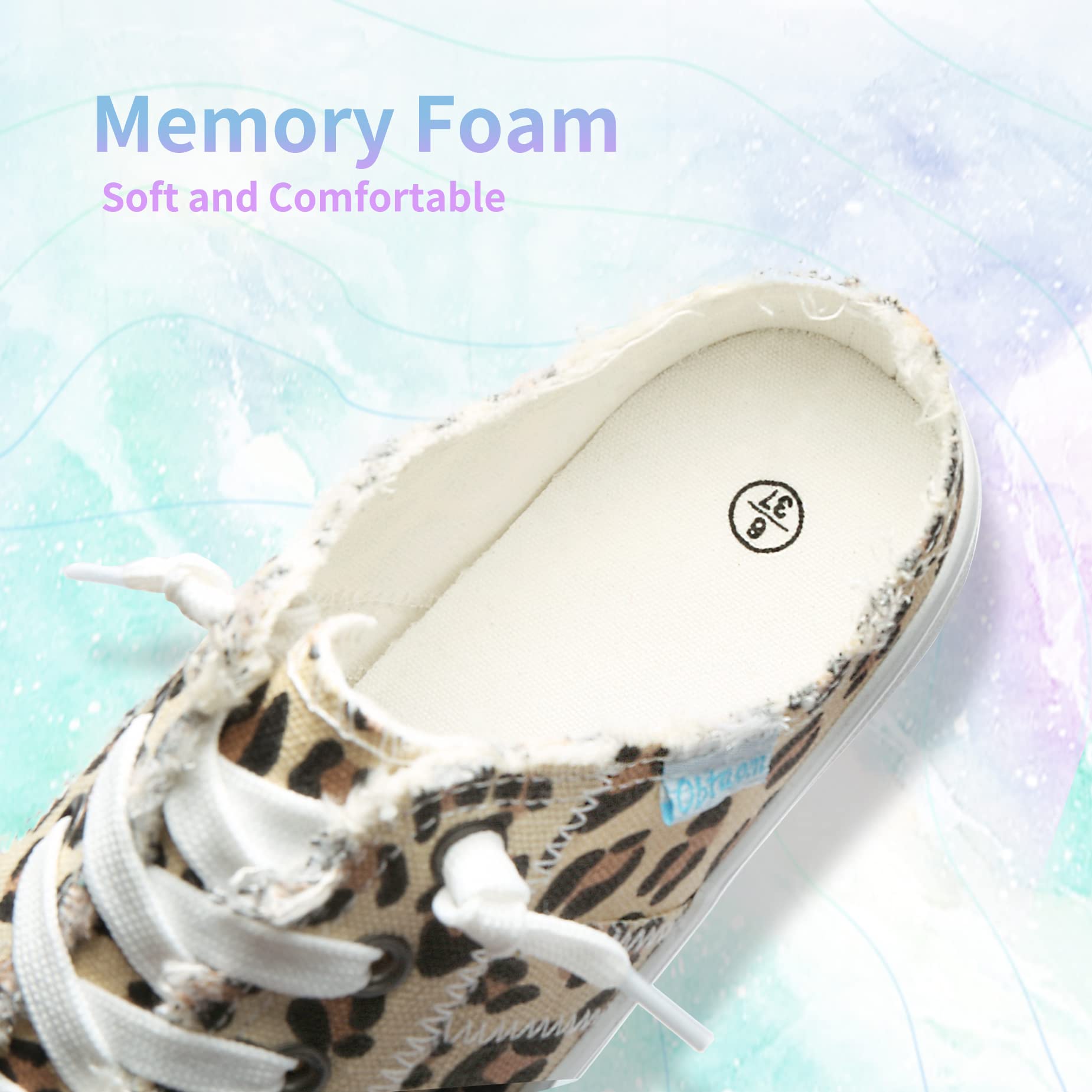Obtaom Women's Memory Foam Canvas Mules - Slip On Backless Clipper Sneakers for Women - Comfortable Fashion Shoes for Walking, Travel & Holiday Wear