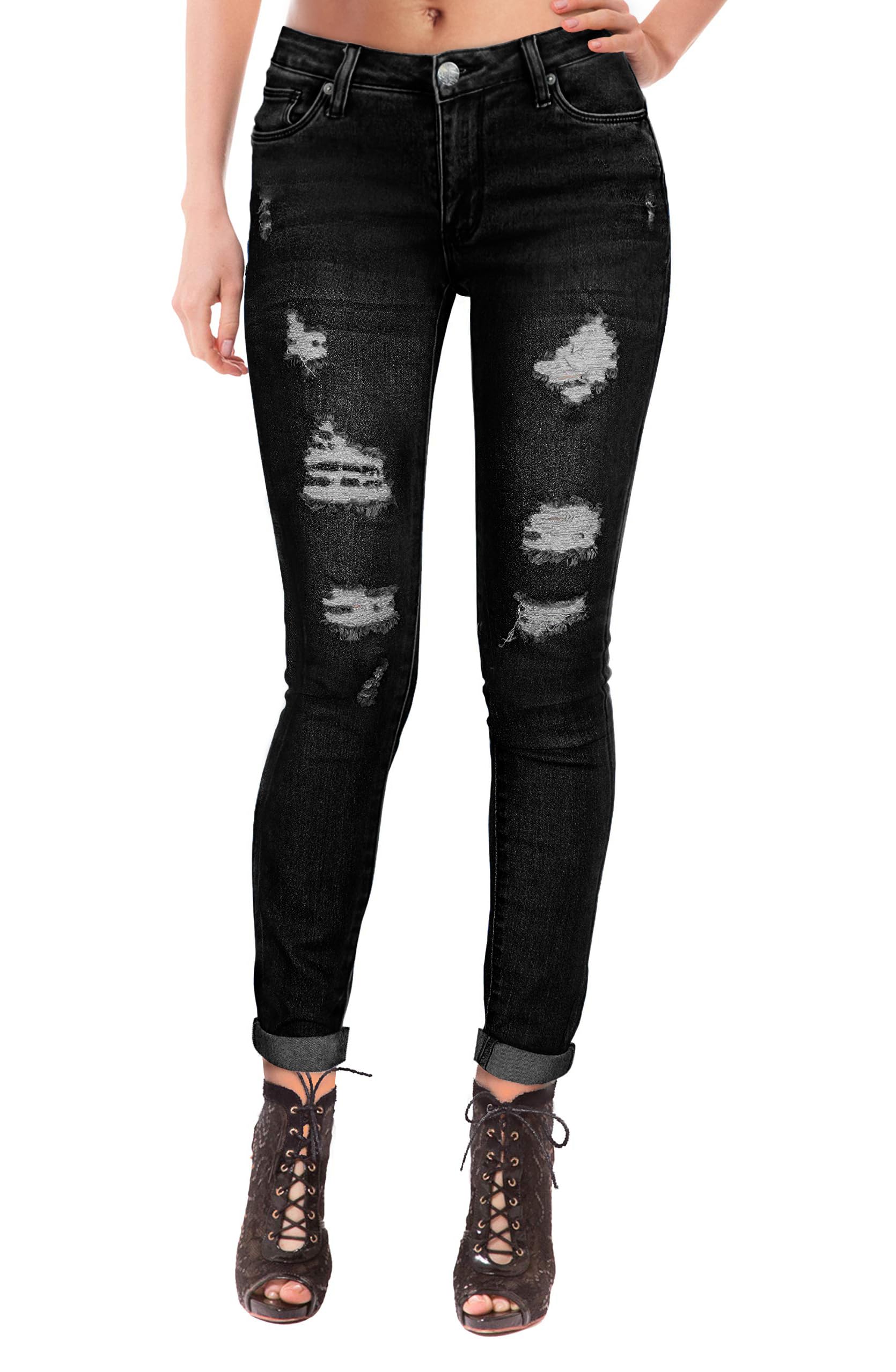 Hybrid & Company Women's Butt Lift Super Comfortable Stretch Ripped Skinny Jeans - Perfect for Casual Outings, Date Nights & Everyday Wear