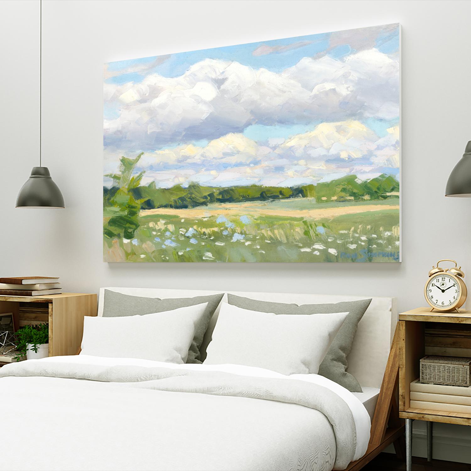 Blue Chicory Fields Painting - Handmade Canvas Wall Art for Home & Office Decor - Perfect for Living Room, Bedroom, and Office Spaces