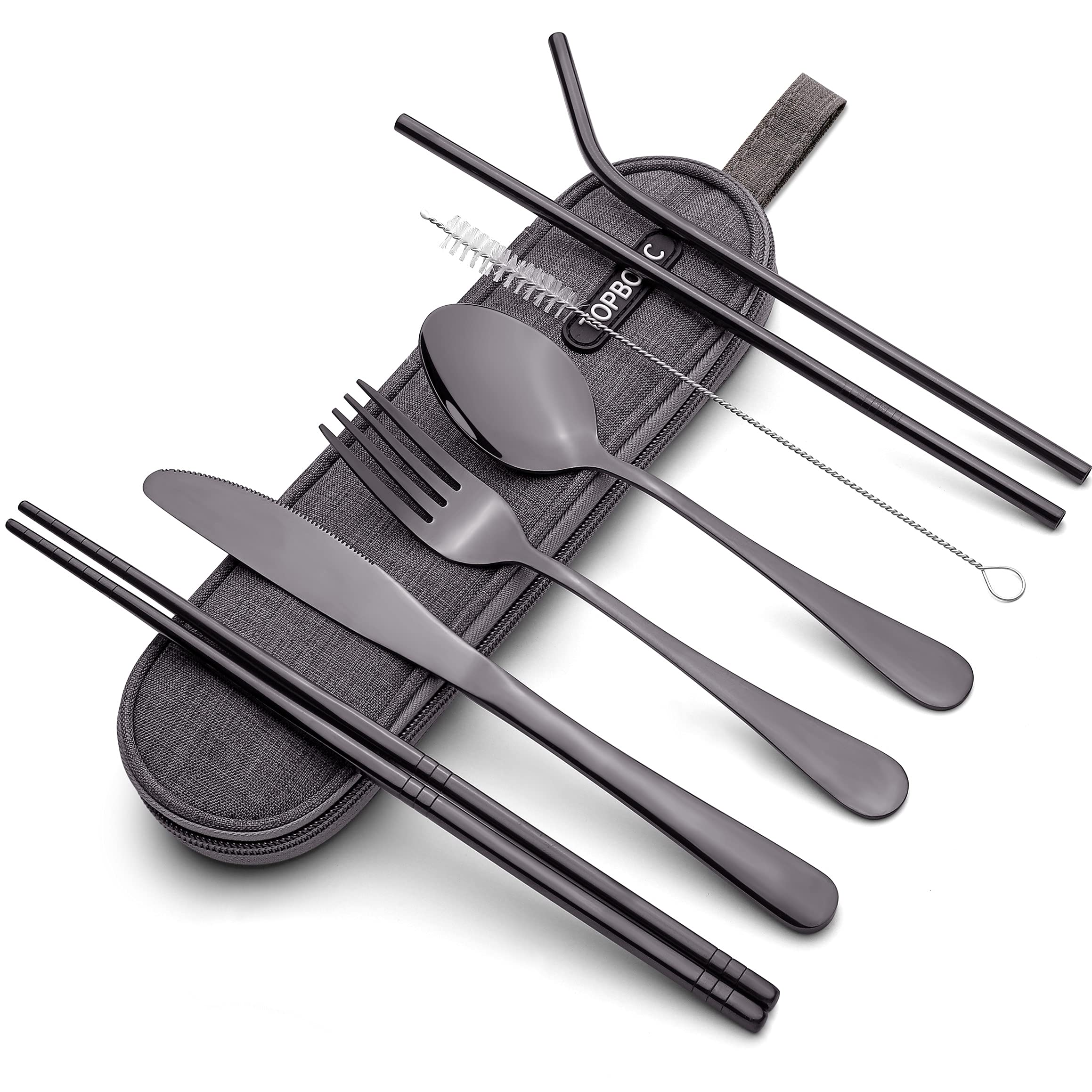 Premium Portable Stainless Steel Flatware Set - Travel & Camping Cutlery Kit with Waterproof Case (Black) | Compact Utensils for Outdoor Picnics, Hiking, Backpacking & RV Trips