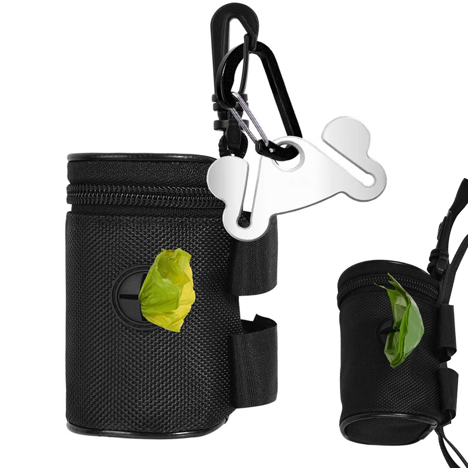Eco-Friendly Dog Poop Bag Holder with Leash Attachment - Portable Waste Bag Dispenser for Any Dog Leash - Hands-Free Metal Carrier (Black Round Shape) - Perfect for Walking, Hiking & Outdoor Adventures with Your Pet