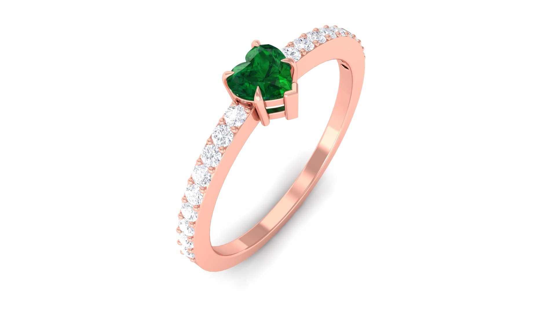 0.75 CT Lab-Created Emerald & Diamond 14K Solid Gold Ring - Green Emerald Heart Promise Ring for Women, Anniversary Gift, Engagement Jewelry, Valentine's Day Present