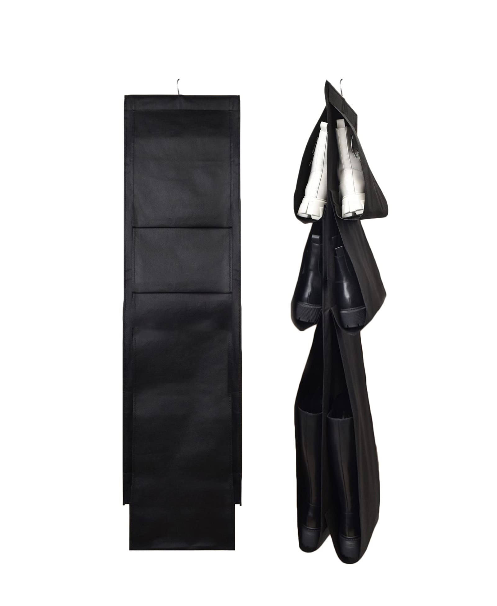 6-Pocket Hanging Organizer - Transparent Shoe Storage Bag for Closet & Door (Black) - Space-Saving Wardrobe Solution