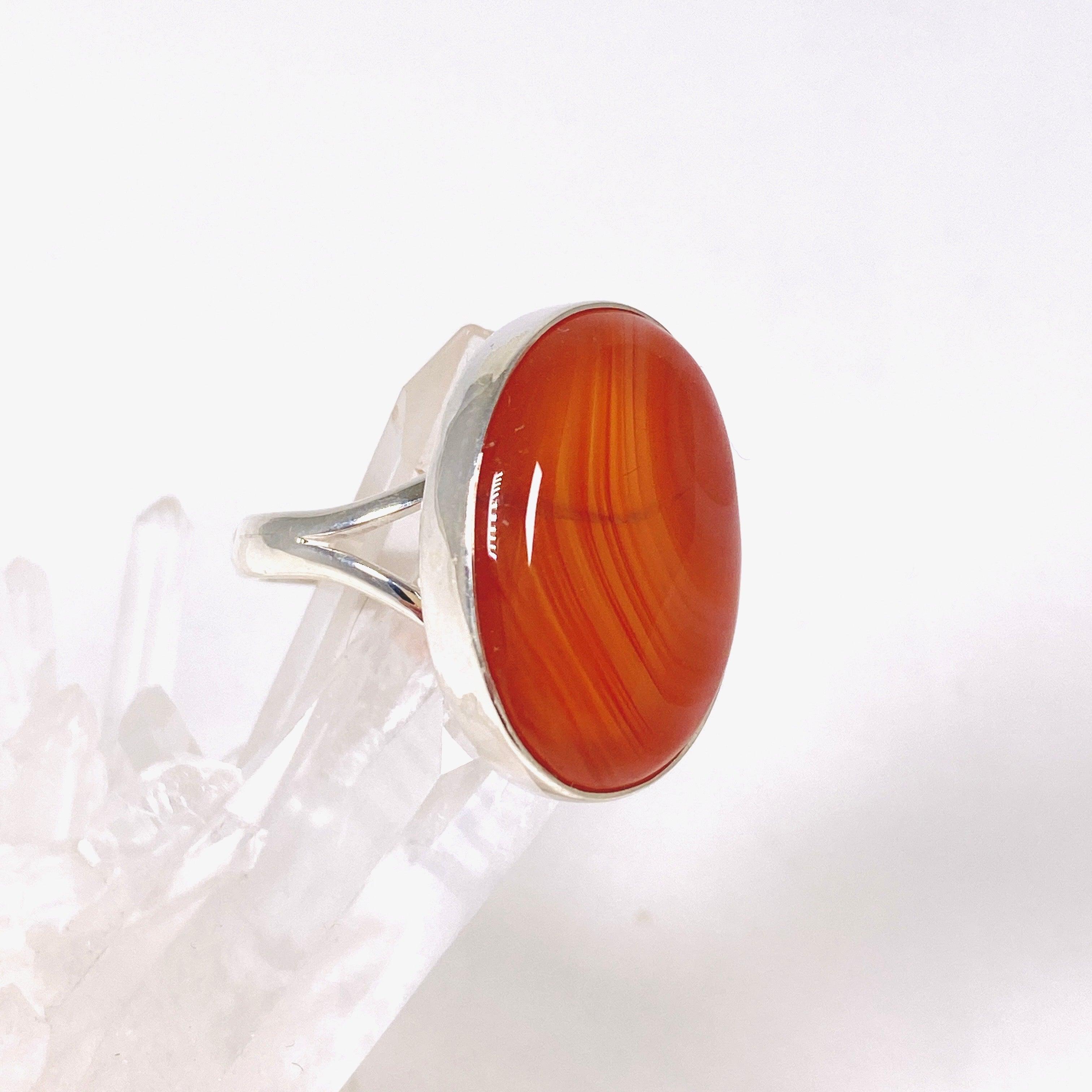 Natural Carnelian Oval Ring - Size 9 Sterling Silver Gemstone Jewelry KRGJ2861 | Elegant Gift for Women, Birthday & Anniversary Present