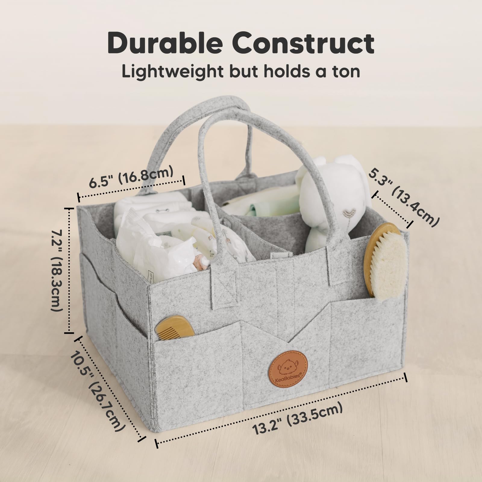 KeaBabies Diaper Caddy Organizer - Portable Baby Storage for Nursery, Car & Changing Table | Baby Shower Gift Basket for Boys & Girls | Classic Gray Diaper Organizer for Home & Travel Use