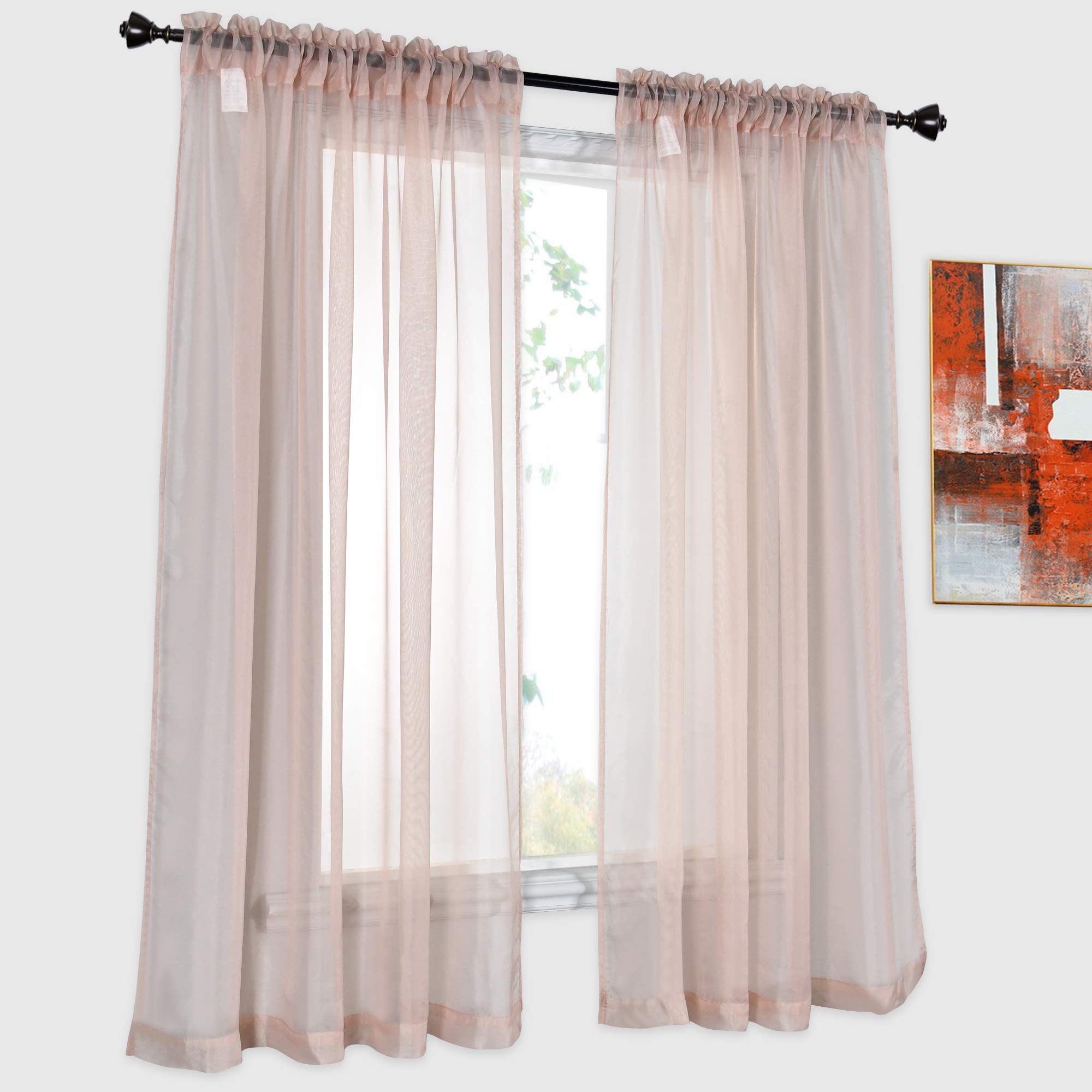 Elegant DONREN 2-Panel Blush Pink Sheer Voile Curtains - 52x54 Inch Rod Pocket Window Drapes for Bedroom & Living Room - Soft Filtered Light & Privacy - Perfect for Home Decor, Nursery, or Office