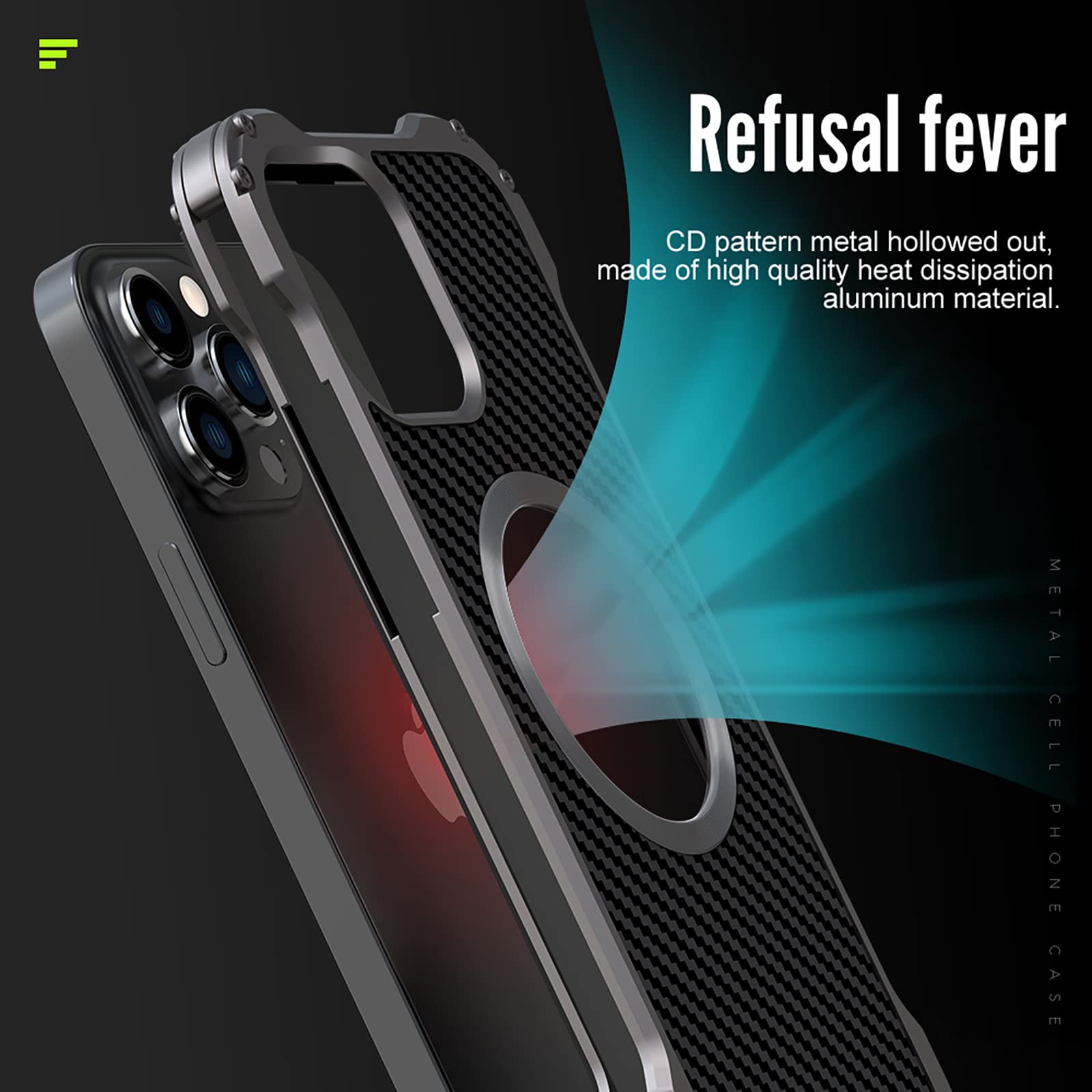 Shockproof iPhone 13 Pro Case with Heat Dissipation - Aluminum Alloy & Carbon Fiber Bumper Cover, Drop-Proof Armor Protection, Magsafe Charger Compatible & Lens Protector | Perfect for Outdoor Adventures, Work & Daily Use