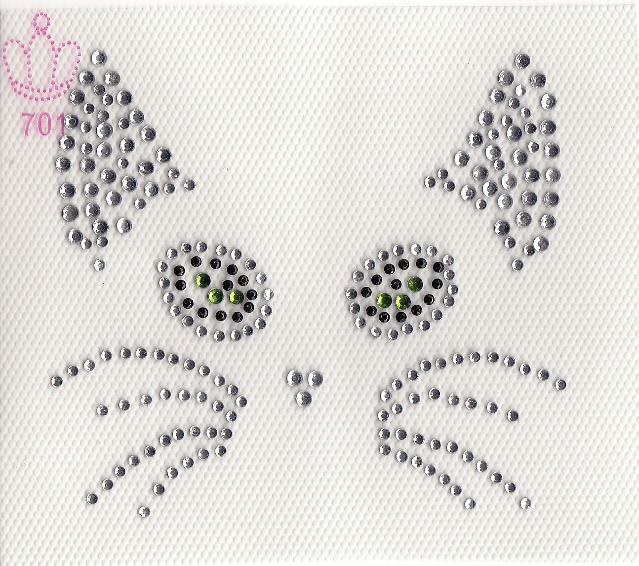 Hot Fix Rhinestone Cat Face Iron On Transfer - Clear | DIY Apparel Decoration for T-Shirts, Hats & Bags