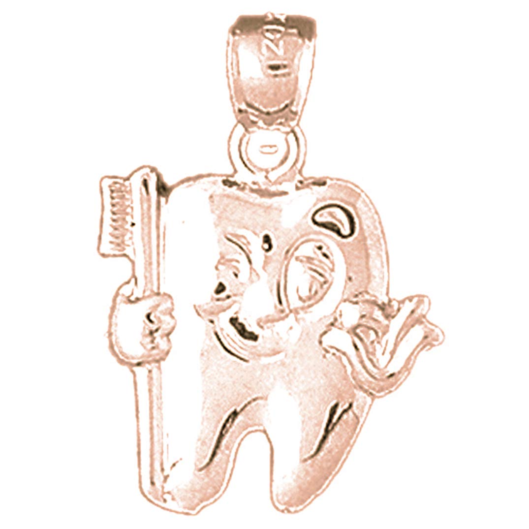 14K Rose Gold Tooth Pendant with Toothbrush Charm - 25mm Jewelry for Dental Hygienists & Dentist Appreciation Gifts
