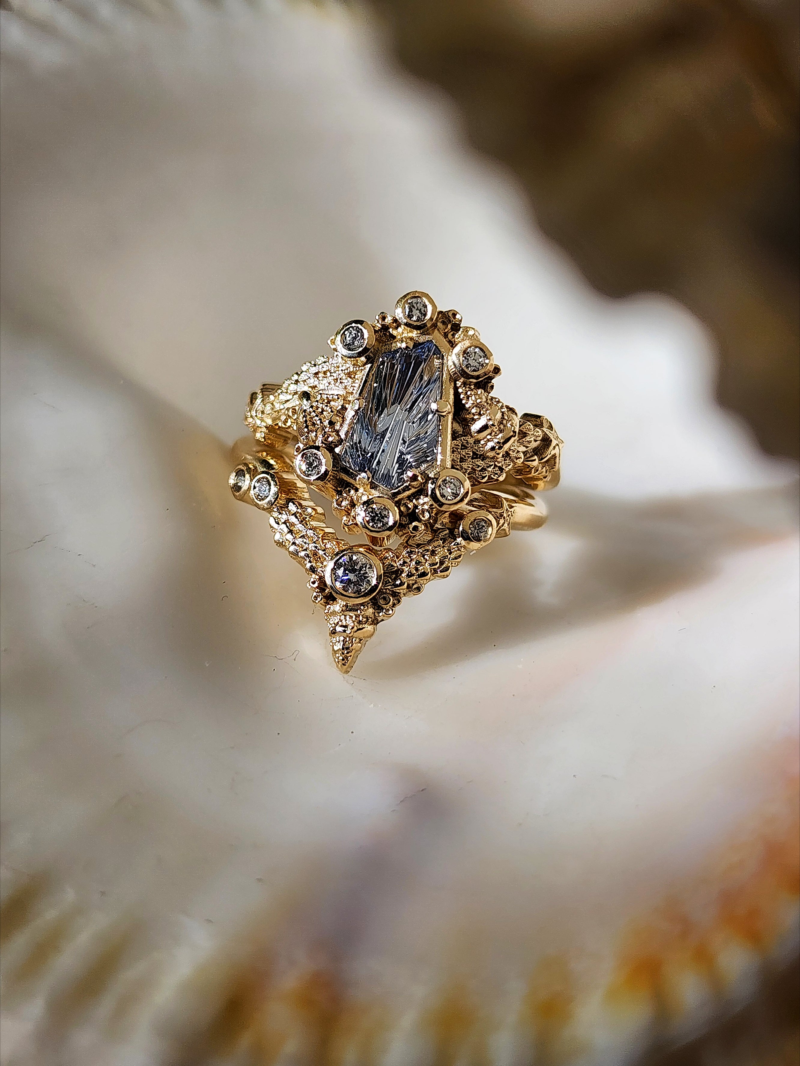 Siren of the Sea Mermaid Engagement Ring - 14K Gold/Platinum Setting - Vintage Inspired Bridal Jewelry - Perfect for Beach Weddings & Proposal Gifts