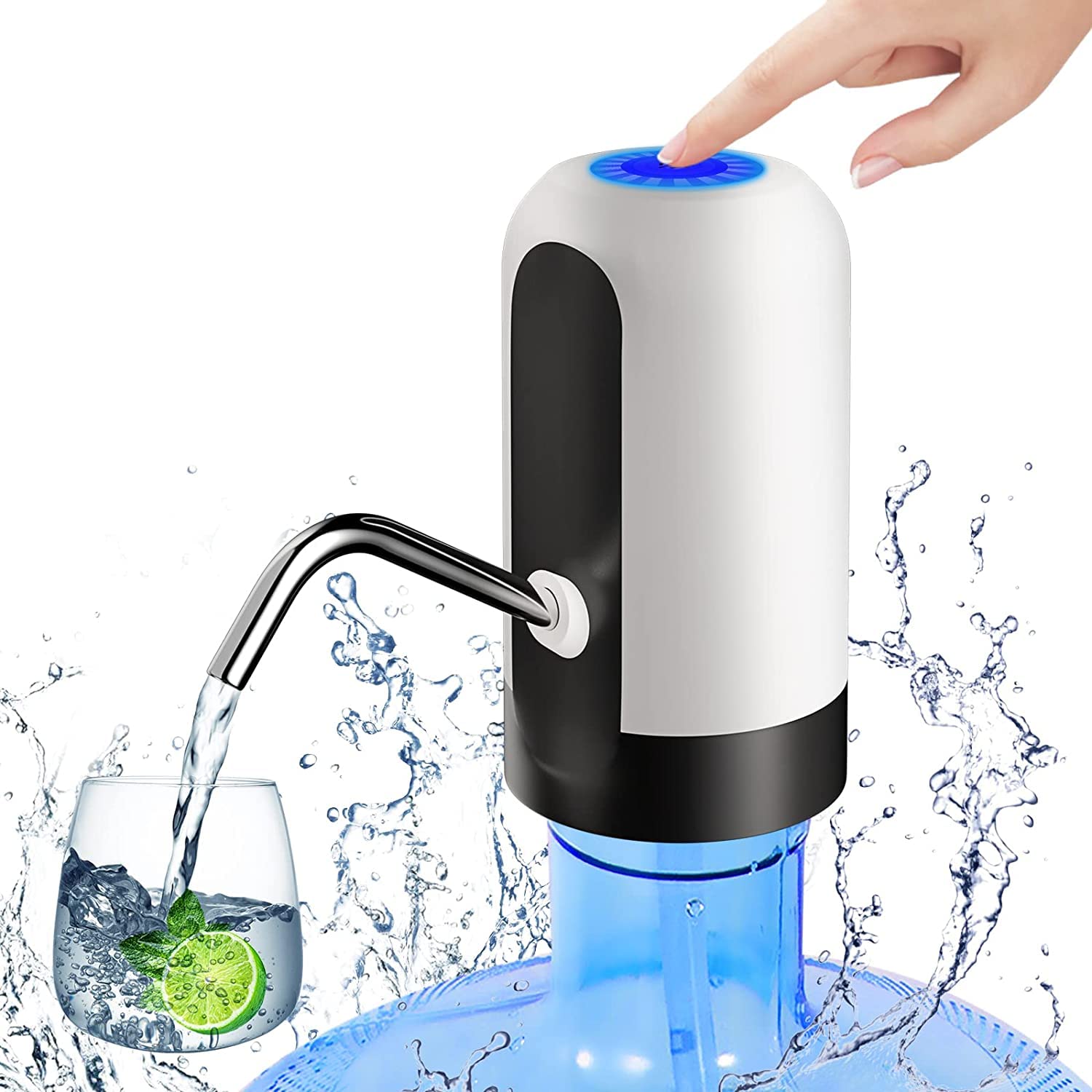 SYGA 5 Gallon Automatic Water Dispenser with USB Charging - Portable Electric Water Bottle Pump for Home & Office - White | Perfect for Kitchen Countertop, Camping, and Emergency Preparedness