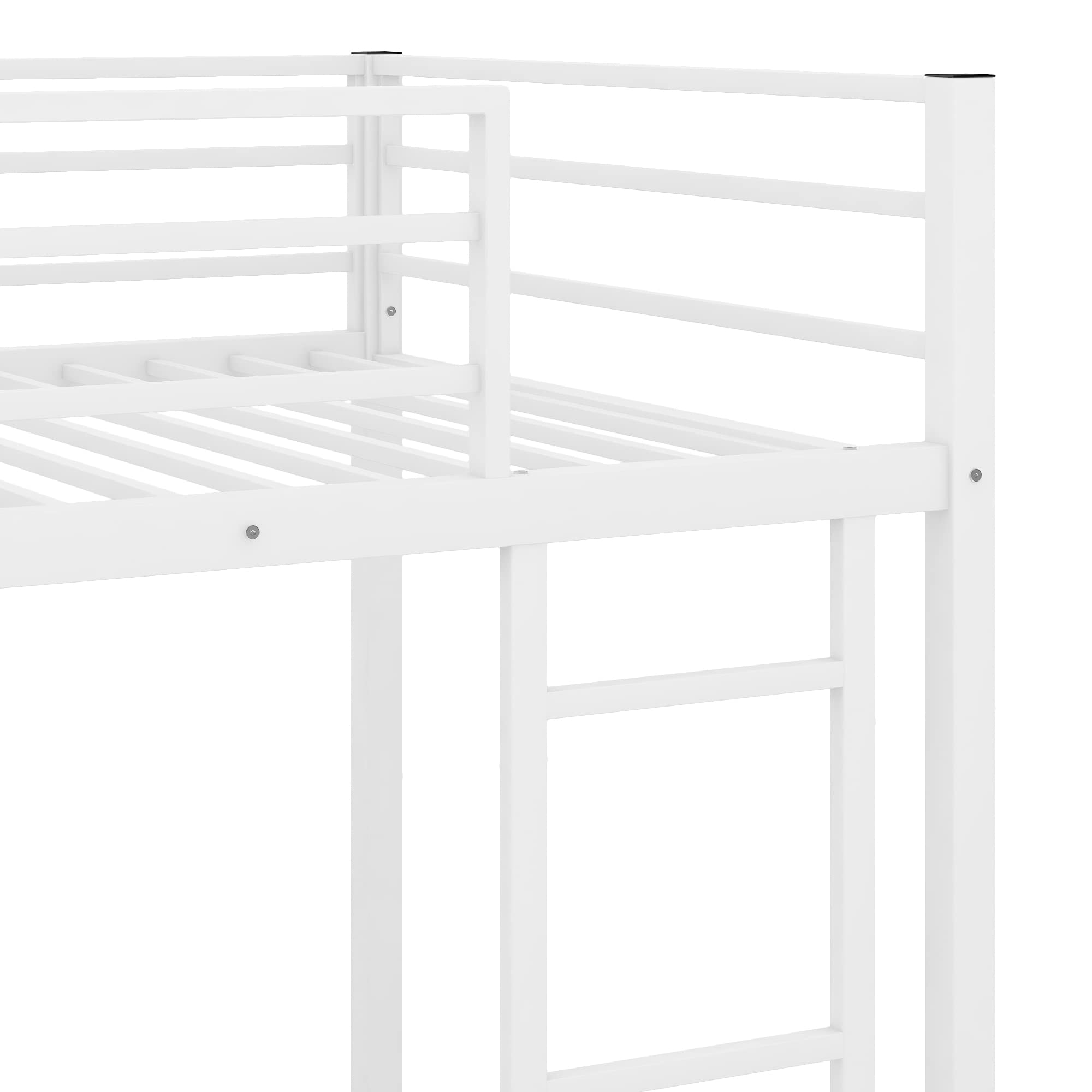 Junior Twin Over Twin Metal Bunk Bed Frame - Low Profile Heavy Duty Kids Bunk Bed in White | Space-Saving Sleep Solution for Siblings, Sleepovers & Small Bedrooms