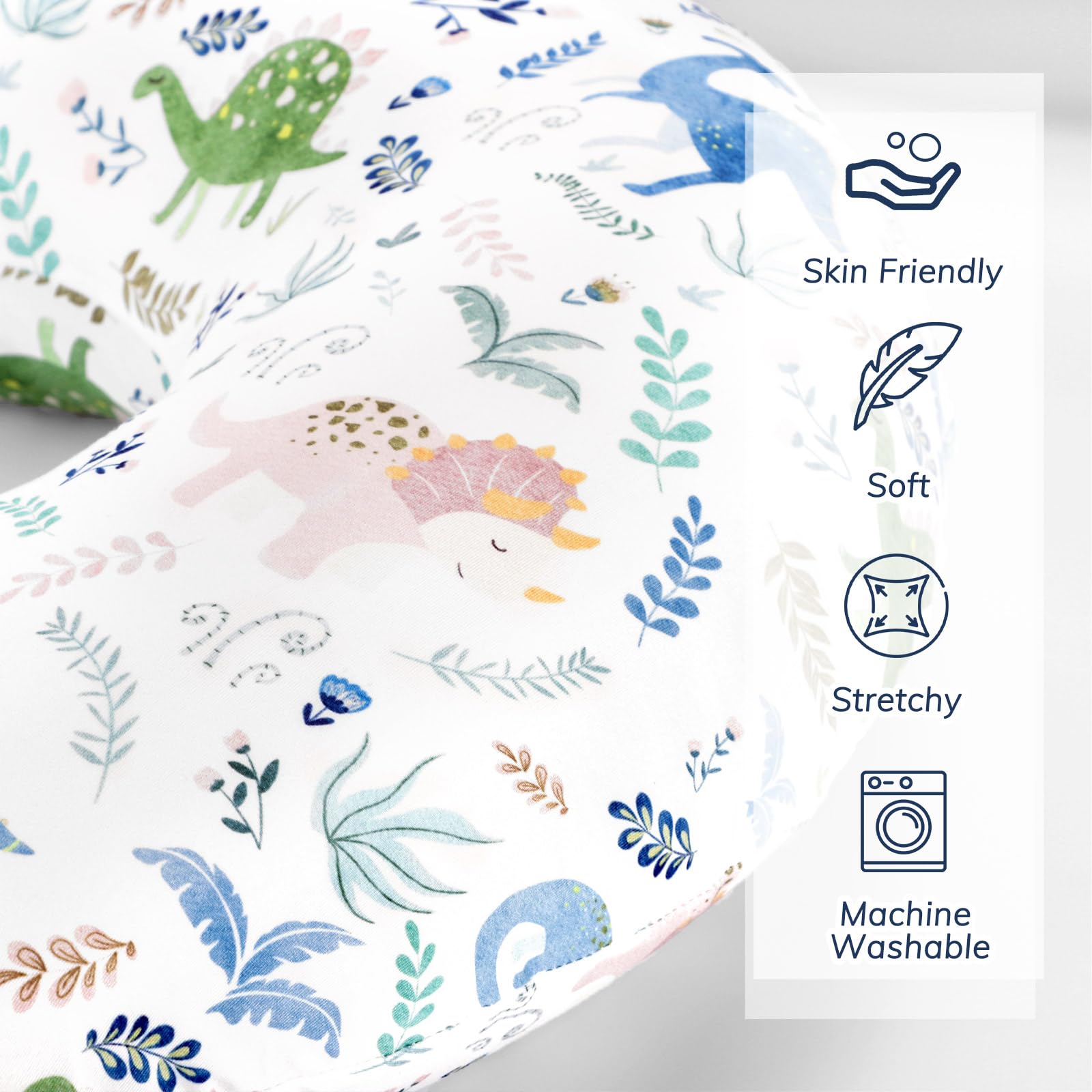 Pea Pod Nursing Pillow Cover 2 Pack - Soft & Stretchy Breastfeeding Pillow Slipcovers for Newborns, Baby Girls & Boys - Removable Dinosaur Print Pillowcase - Perfect for Nursing, Bottle Feeding & Cuddle Time