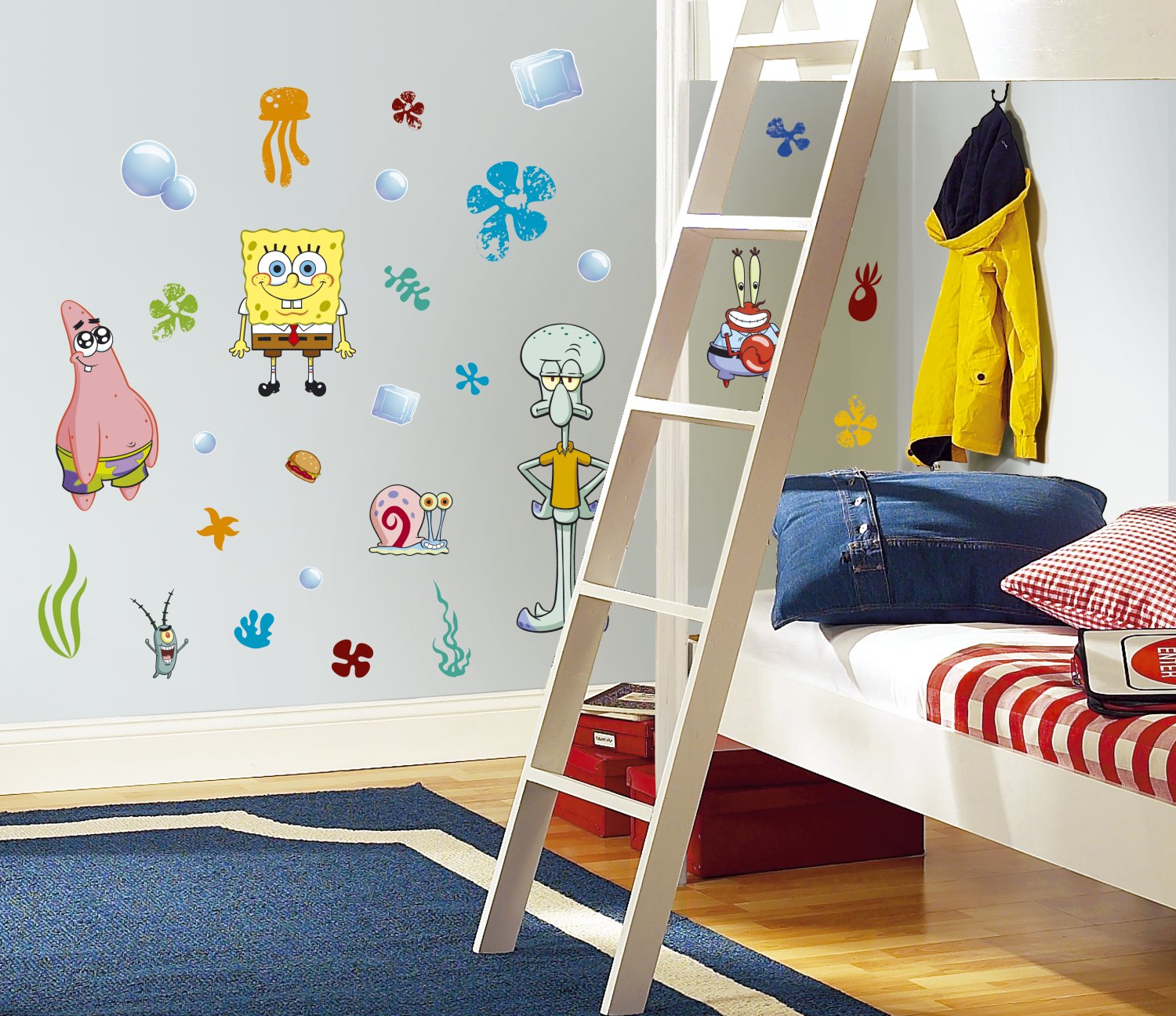 Spongebob Squarepants Peel and Stick Wall Decals - Cartoon Character Removable Wall Stickers for Kids Room, Nursery, Playroom Decor - Easy to Apply & Remove