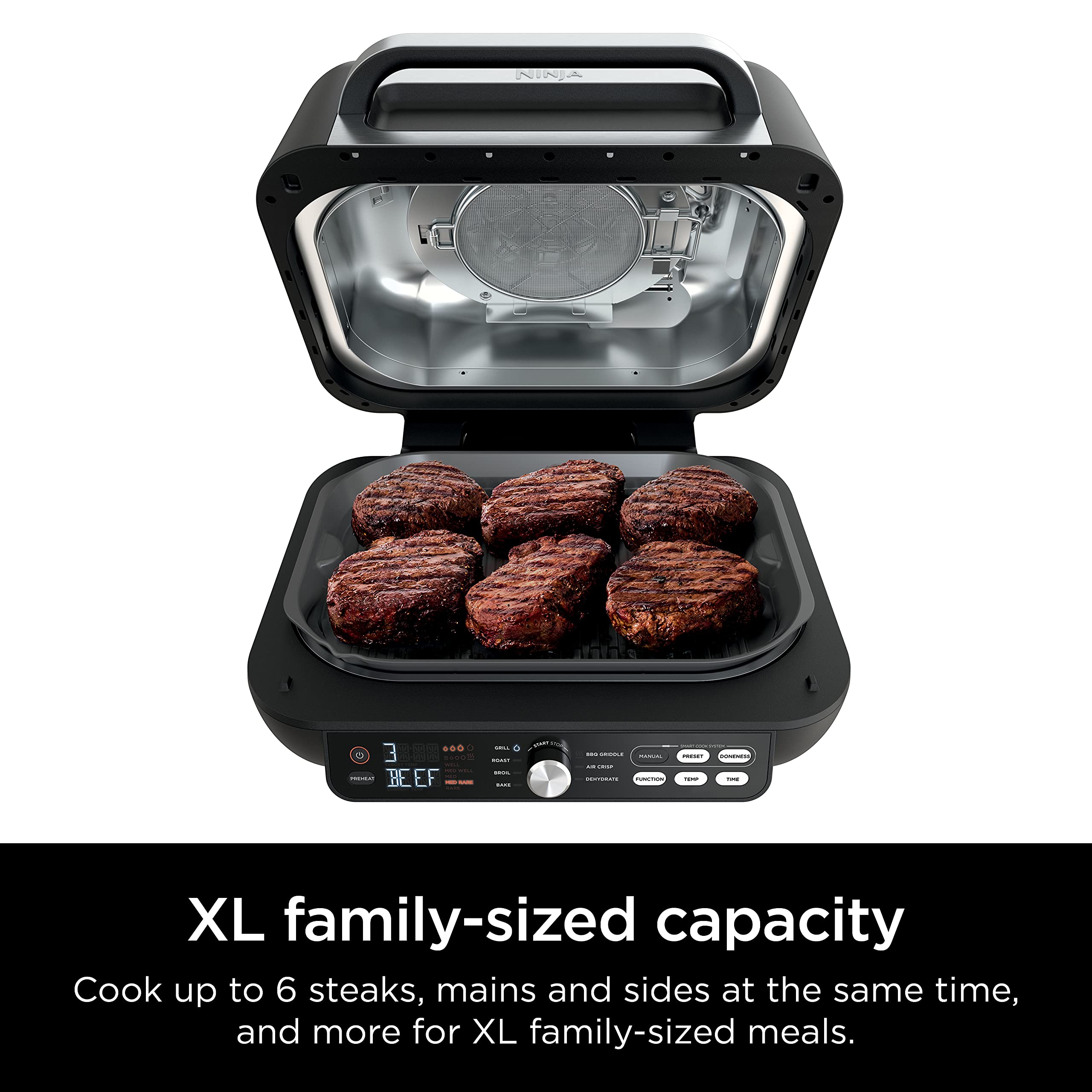Ninja IG651 Foodi Smart XL Pro 7-in-1 Indoor Grill & Griddle Combo - Air Fryer, Dehydrator, Smart Thermometer, Pro Power Grate - Perfect for Indoor Grilling, Healthy Cooking & Meal Prep - Black
