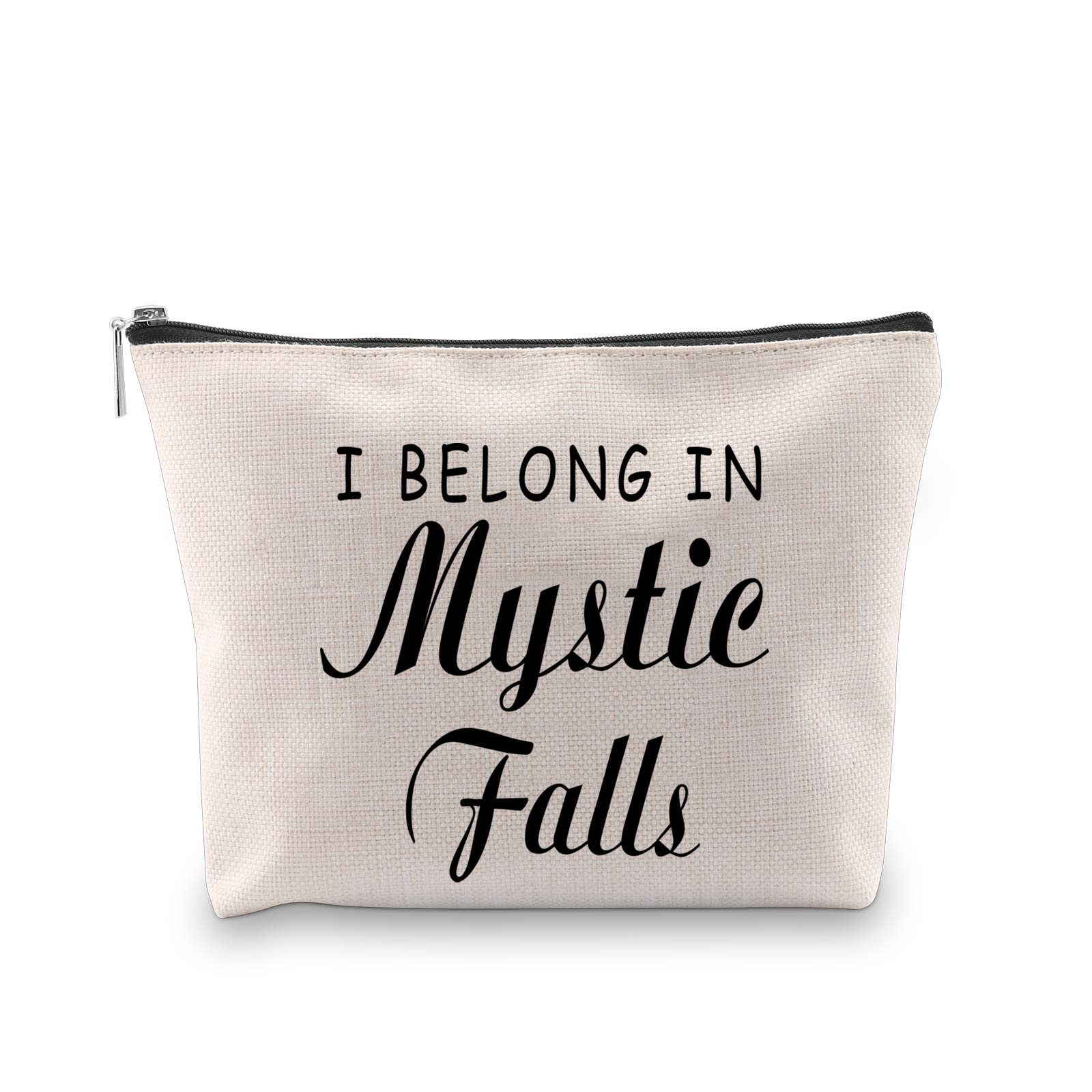 PYOUL Vampire Inspired Gift for Fans - I Belong in Mystic Falls Makeup Bag (Mystic Falls White) | Perfect for Halloween, Cosplay & Vampire Diaries Lovers