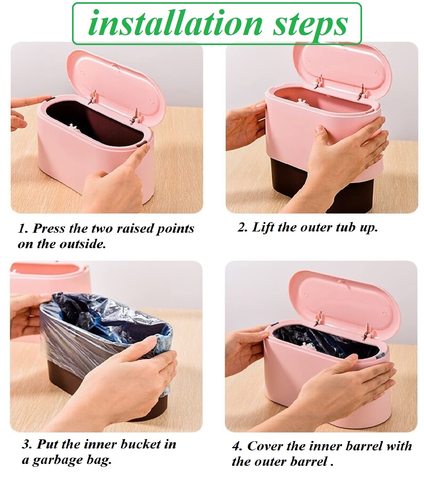 Mini Trash Can with Lid - Small Removable Garbage Bin, Compact Plastic Waste Basket for Bathroom, Office, Kitchen, Desk & Coffee Table - Pop-Up Countertop Lint Bin (Pink) | Perfect for Home, Office & Travel Use