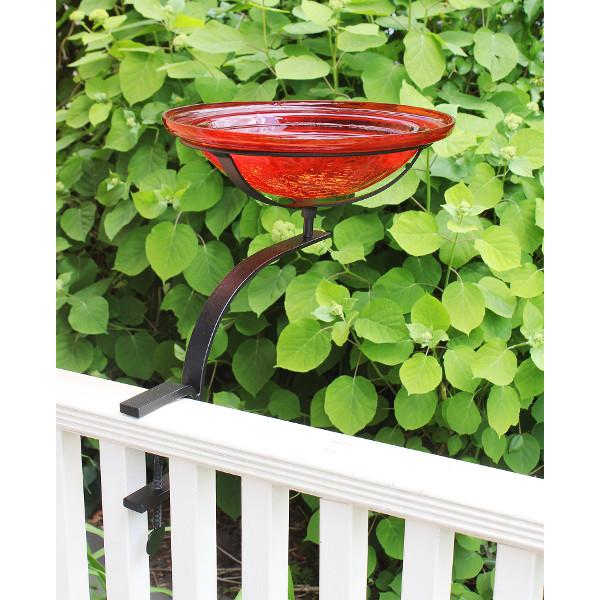 Red Crackle Glass Birdbath Bowl - Durable Outdoor Garden Decor for Birds - Perfect for Backyard, Patio & Wildlife Habitat