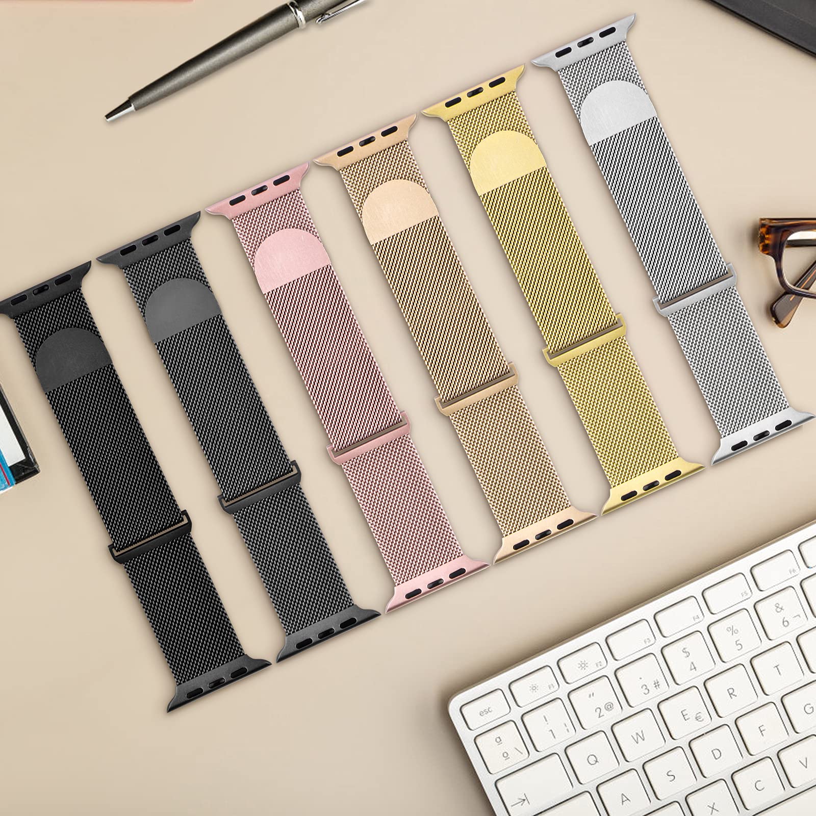 Stainless Steel Magnetic Mesh Band for Apple Watch Series 1/2/3/4/5/6/7/8/SE/Ultra - Adjustable Replacement Strap Compatible with 38mm 40mm 41mm 42mm 44mm 45mm 49mm iWatch - Perfect for Workouts, Office & Everyday Wear