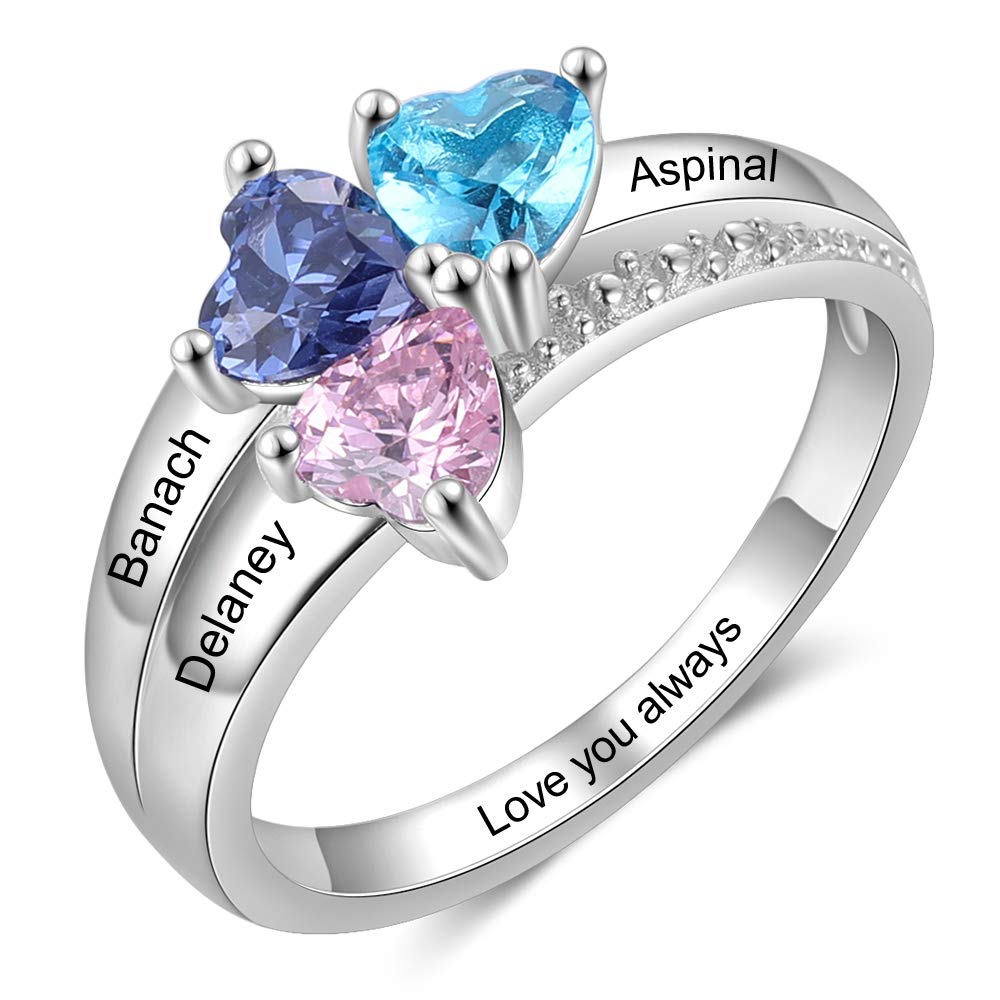 Personalized Mother's Day Jewelry - Custom Name & 3 Birthstone Ring for Mom, Grandma, Wife | Anniversary, Birthday Gift for Women | Perfect for Special Occasions & Everyday Wear