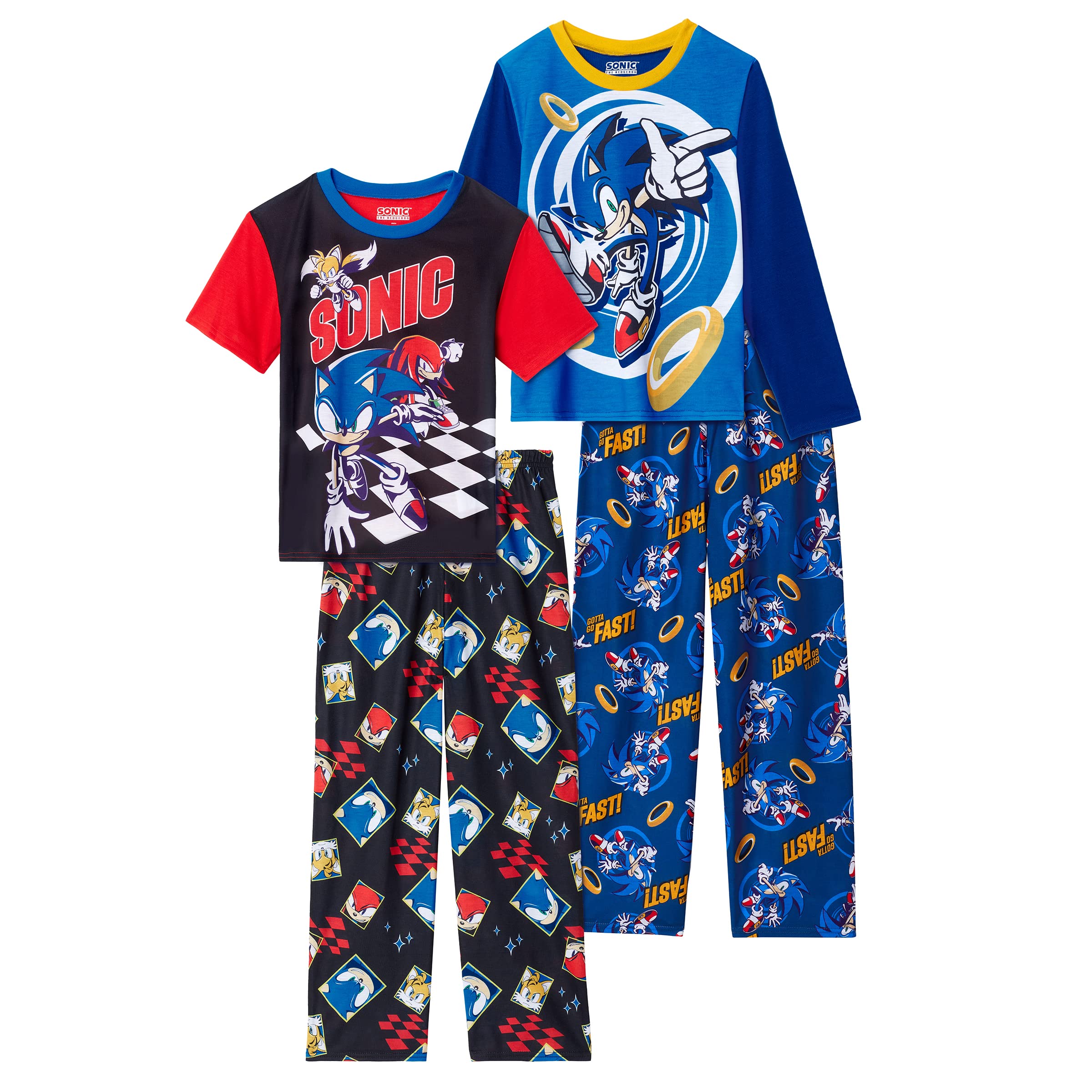Sonic The Hedgehog 4-Piece Boys Pajama Set - Soft Sleepwear with Pajama Pants & Shirt - Cute Kids' Sleepwear for Bedtime, Movie Nights & Playdates